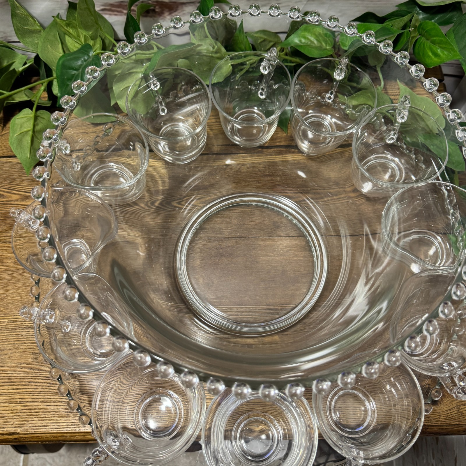 Imperial Candlewick Clear Glass Punch Bowl Ladle Underplate 12 Cups Complete Set