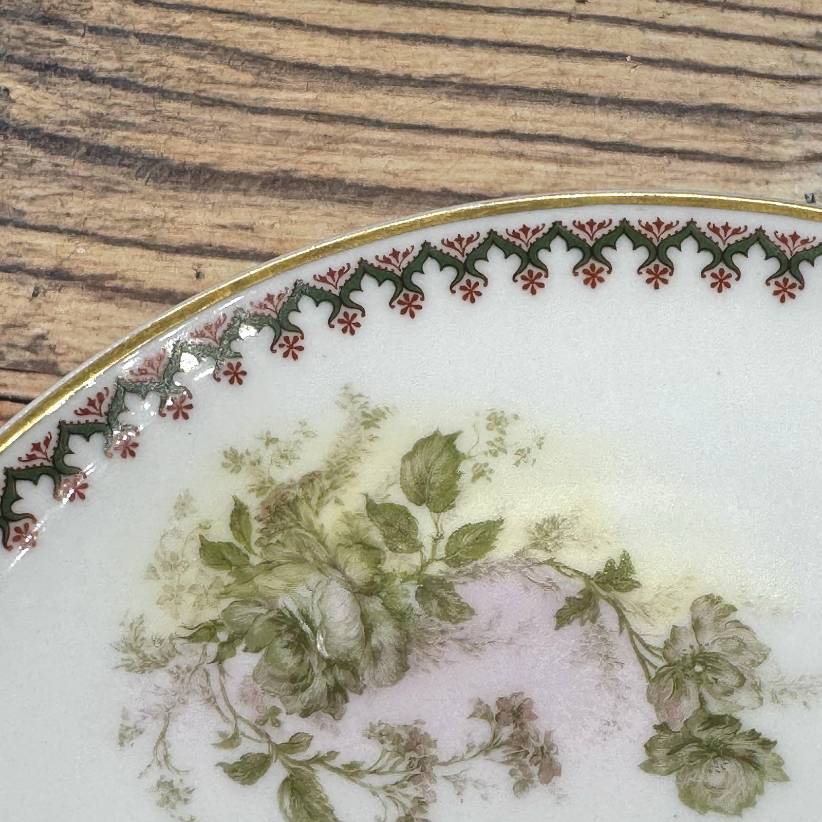 Haviland Limoges Coupe Luncheon Plate Pink Green Roses Schleiger 1905 France