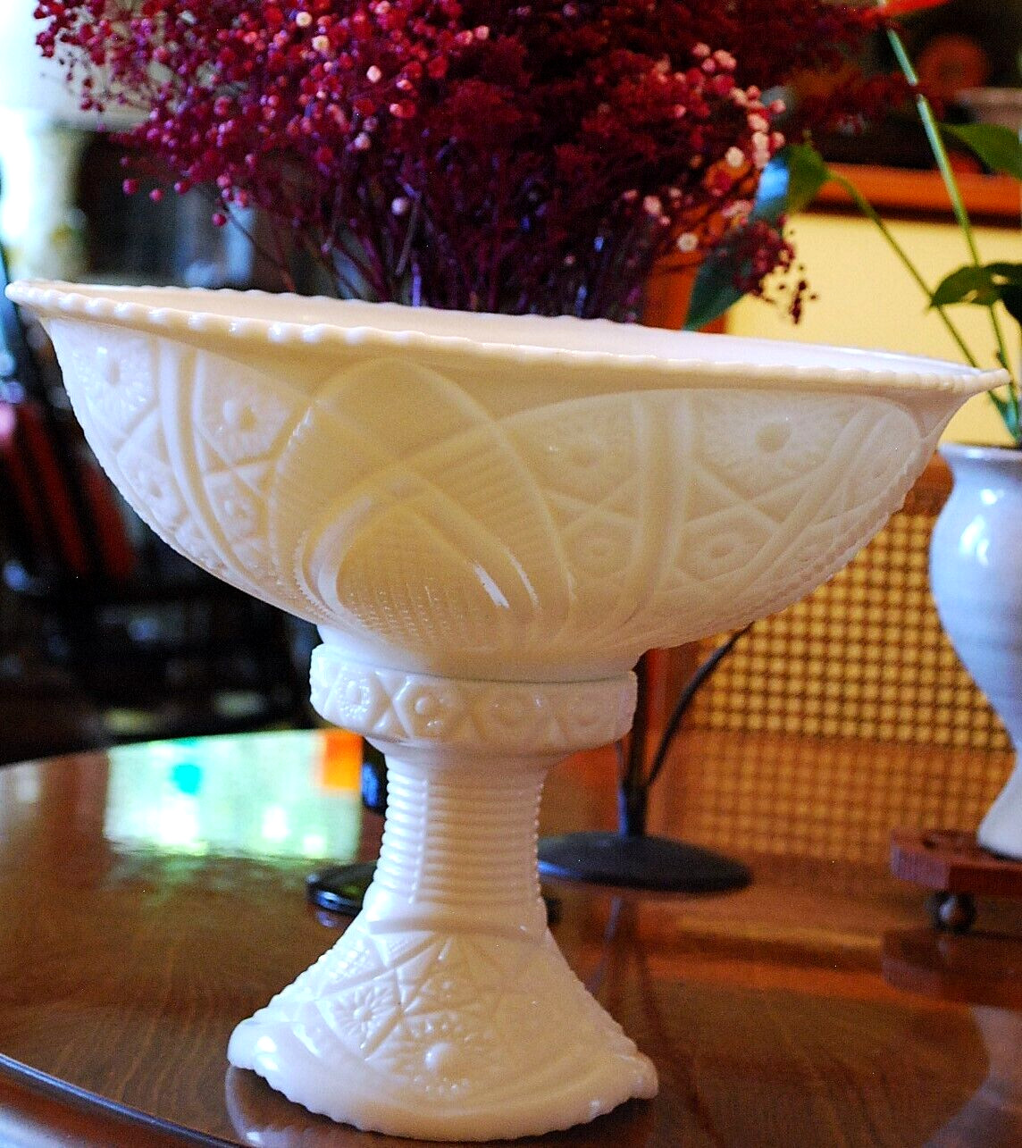 Vtg 1930s McKee THE CONCORD White Milk Glass PUNCH BOWL & PEDESTAL BASE SET 13″