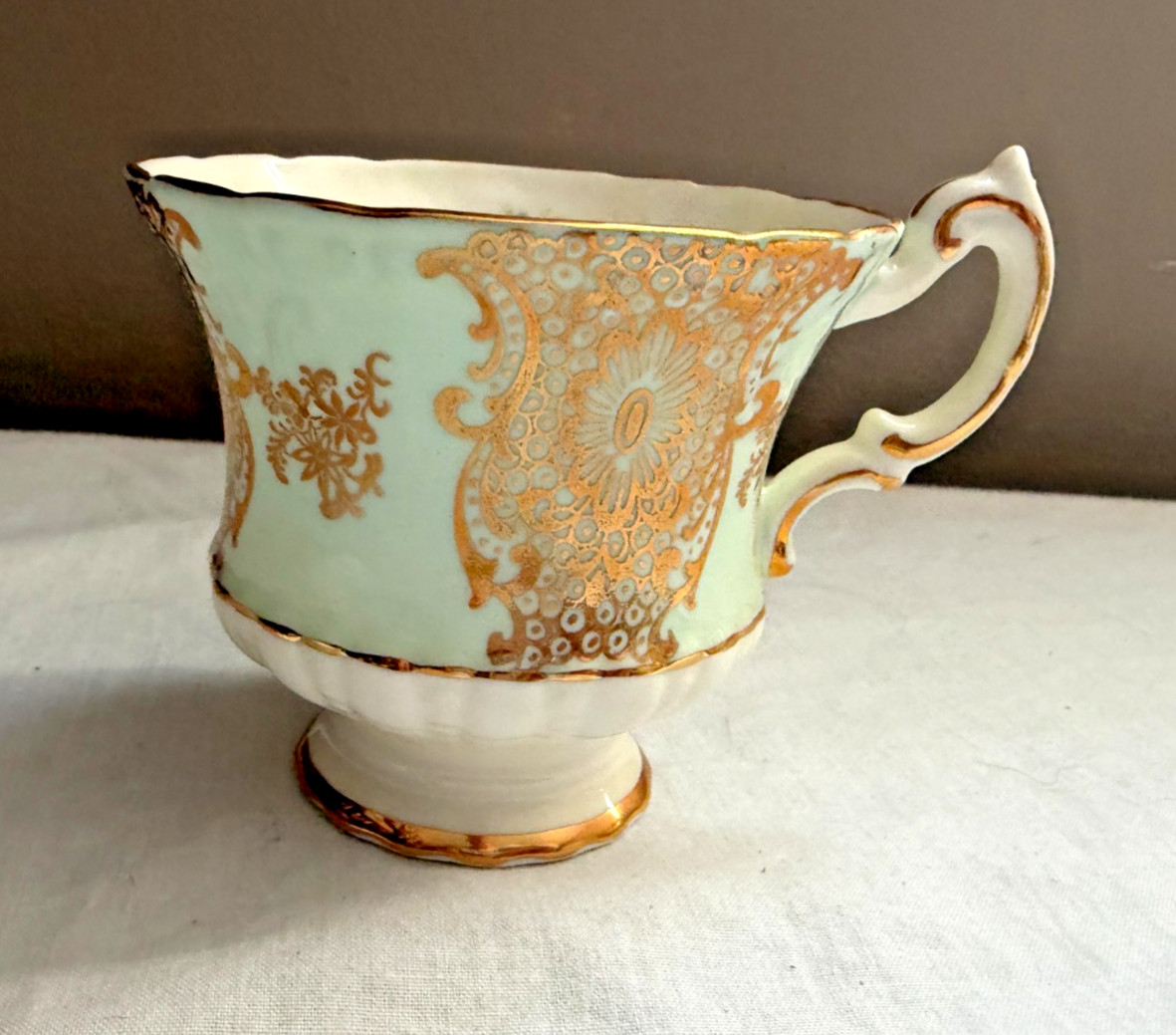 Vintage Paragon Fine Bone China Teacup & Saucer Pale Green Gold Floral England