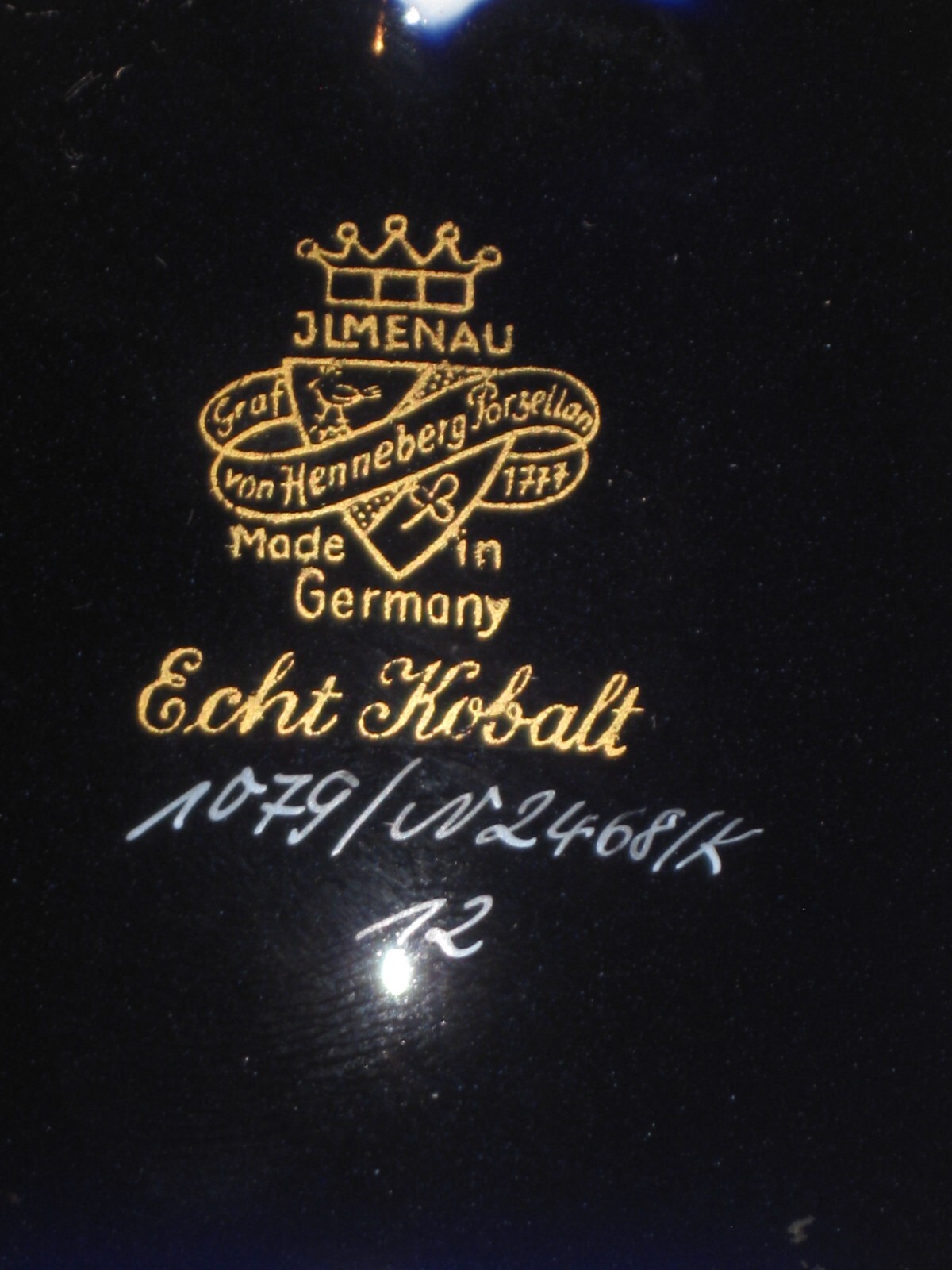 ECHT KOBALT JLMENAU COBALT BLUE GOLD FLORAL DESIGN GERMANY SPOONREST