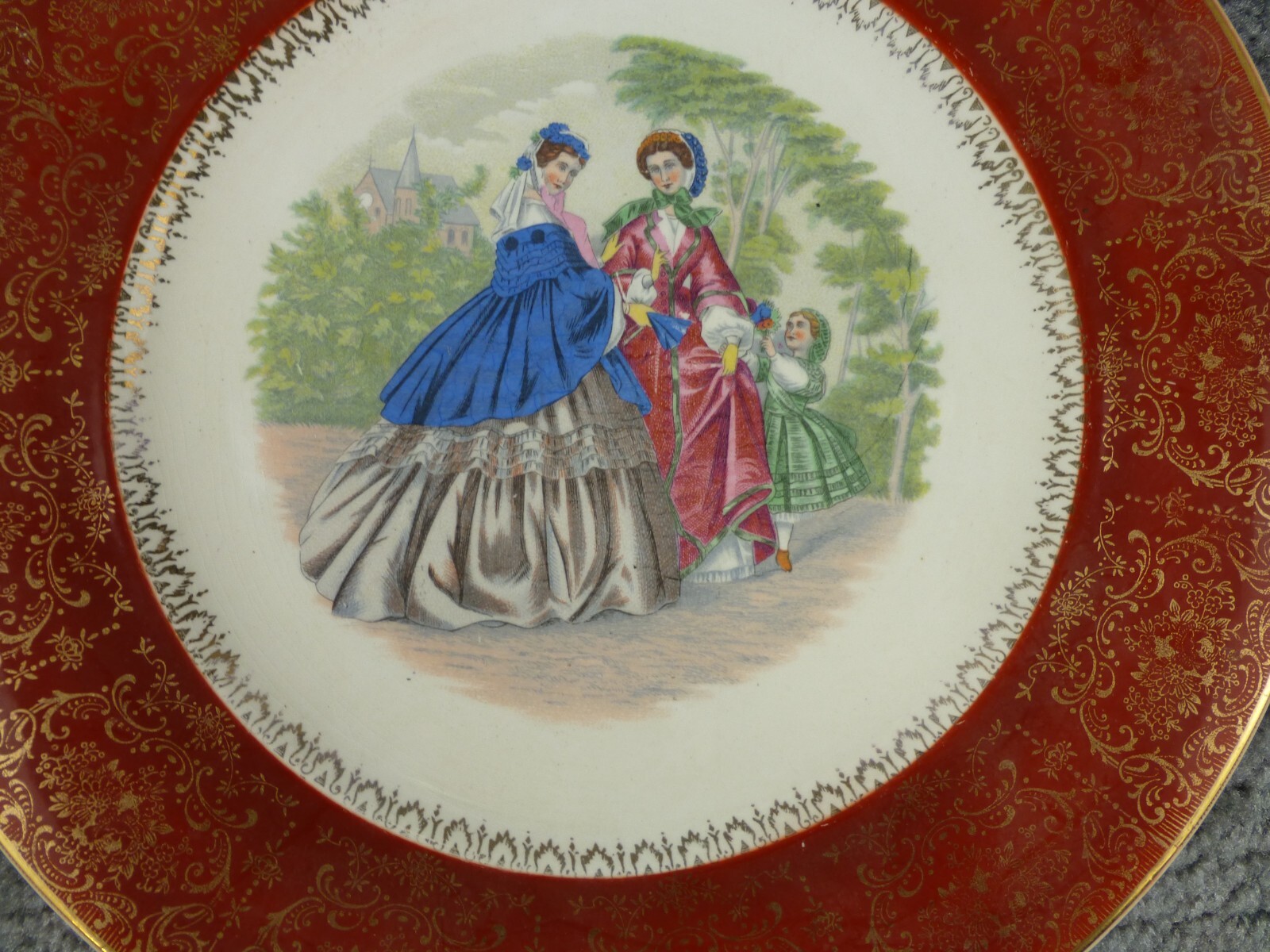 LOT OF 2 Salem 23 Karat Gold Victorian Women Plate 11 inch Made in USA