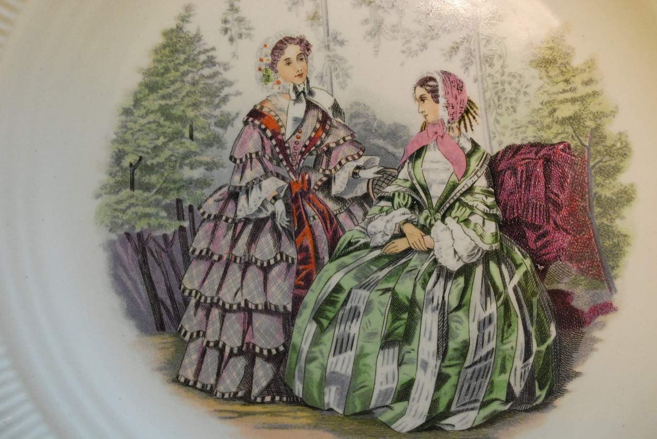 Vintage Set 6 GODEY PRINTS Luncheon Plates 9.25″ Ribbed SALEM CHINA 3 Designs