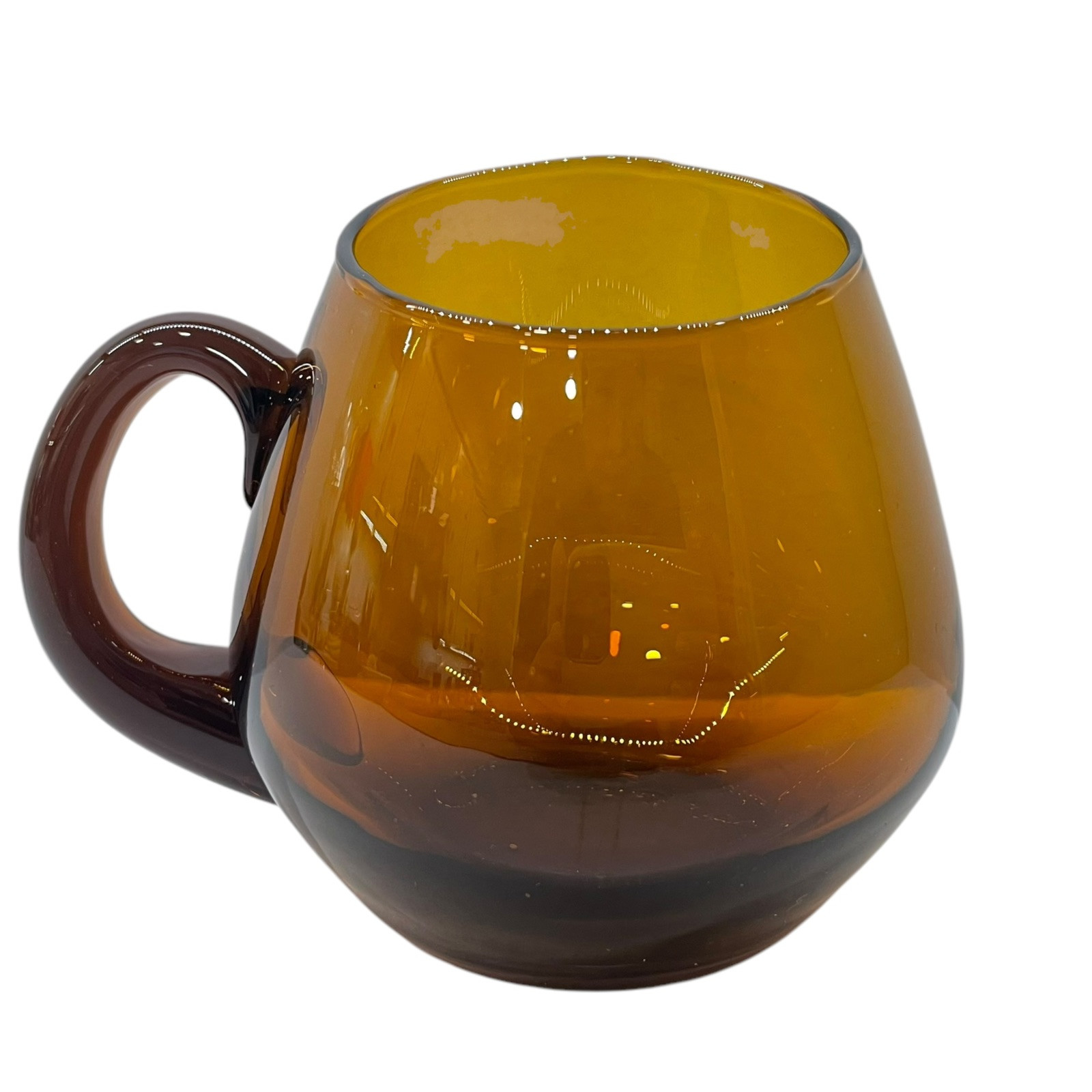 Vintage MCM Handblown Amber Glass Cup Mug Angled Slant Asymmetrical