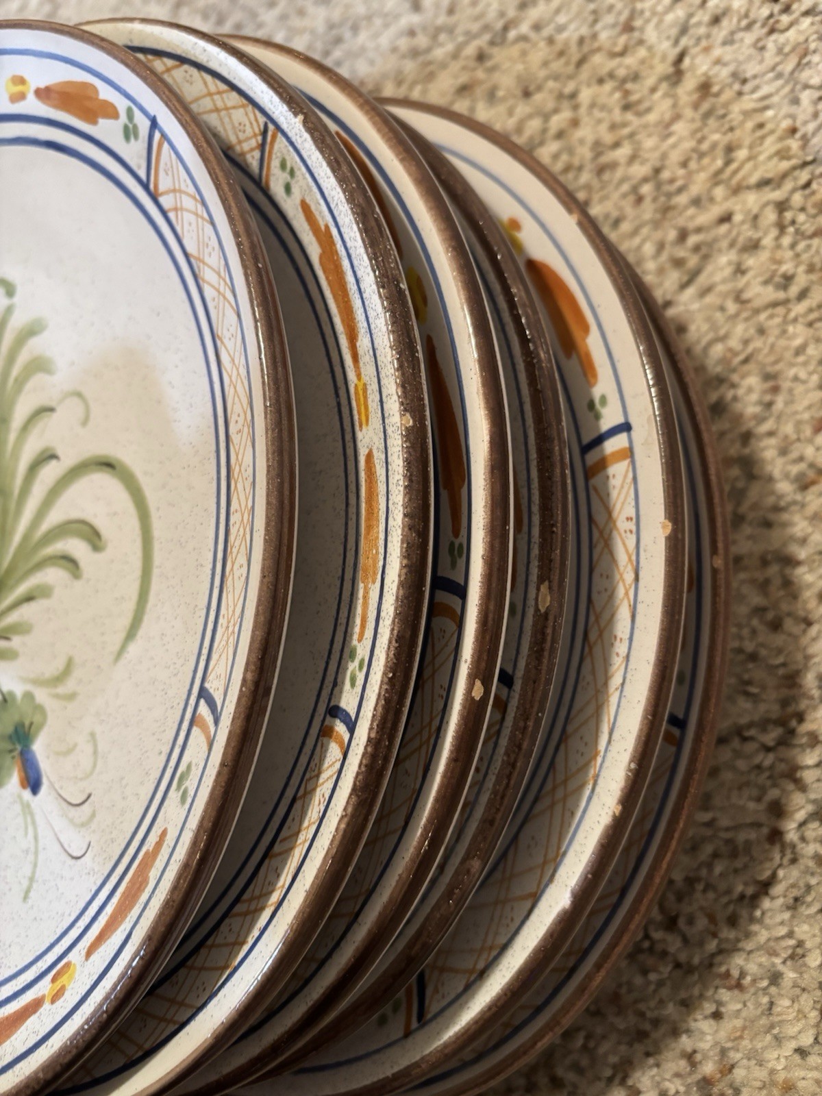 Vintage Set of 6 Italian Hand Painted Firenze Wall Plates 10” Tuscan Floral