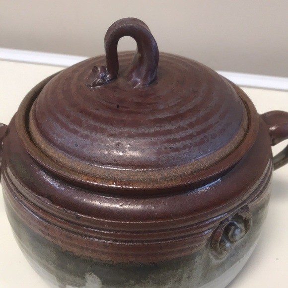 Stoneware Pottery Signed & Stamped Lidded Soup Tureen/Bean Pot