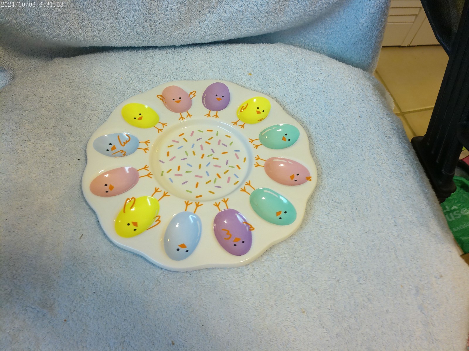 Easter Chick Ceramic Deviled Egg Plate New No Box