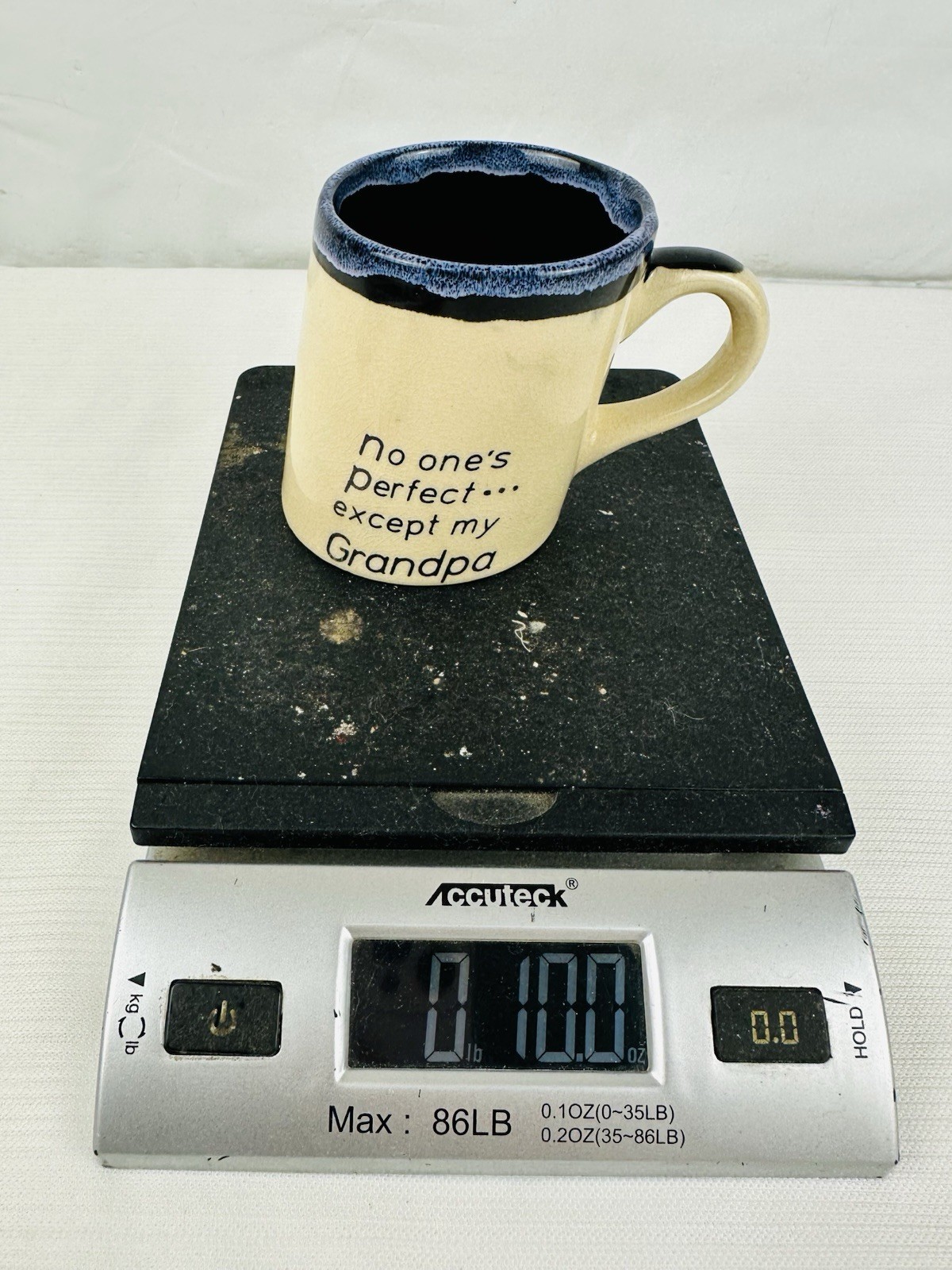 Slanted Drip Glaze Pottery Coffee Cup Mug “No One’s Perfect Except My Grandpa”