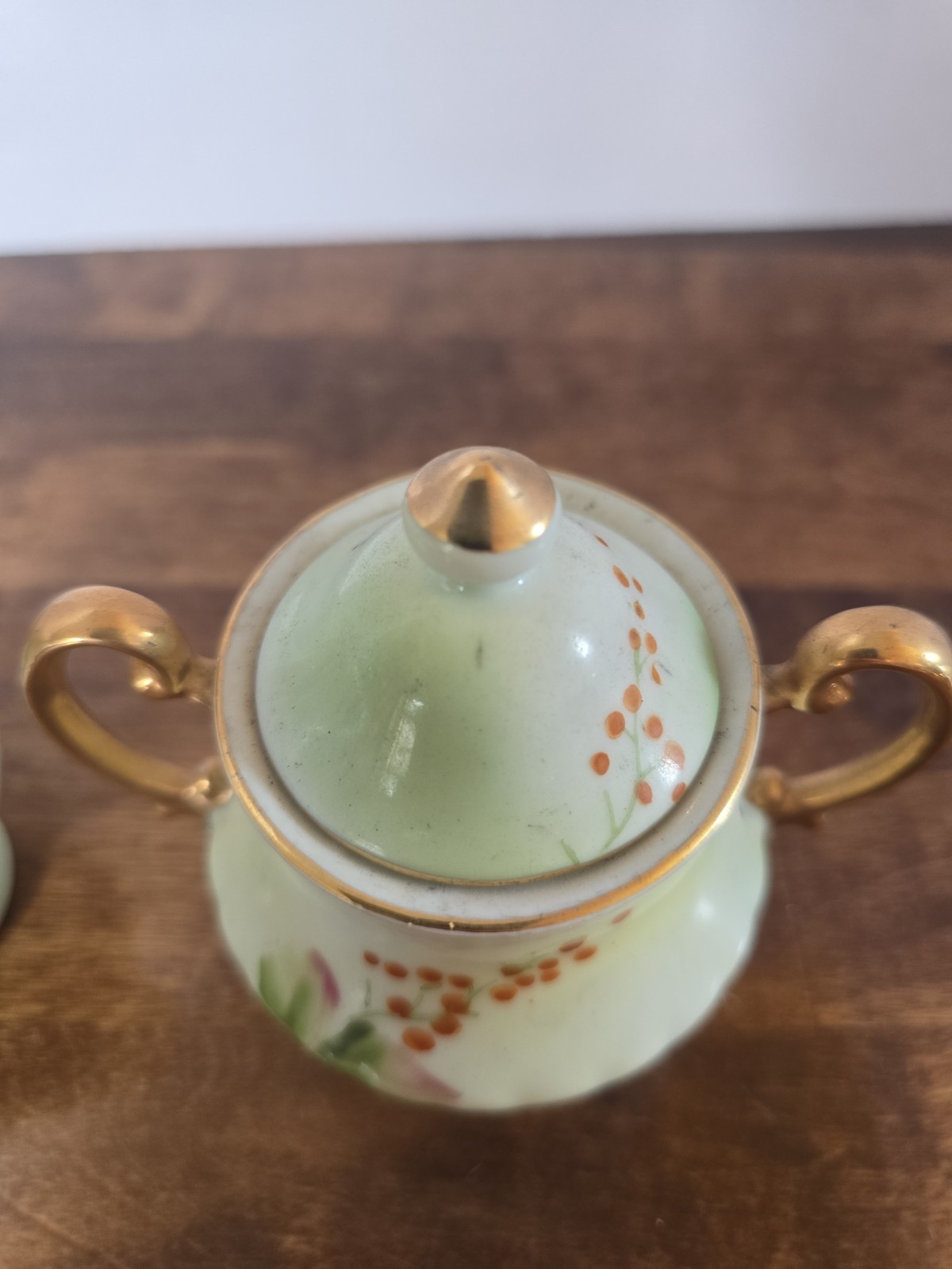 Vintage Japan Floral Sugar Bowl And Creamer Set Hand Painted Flowers
