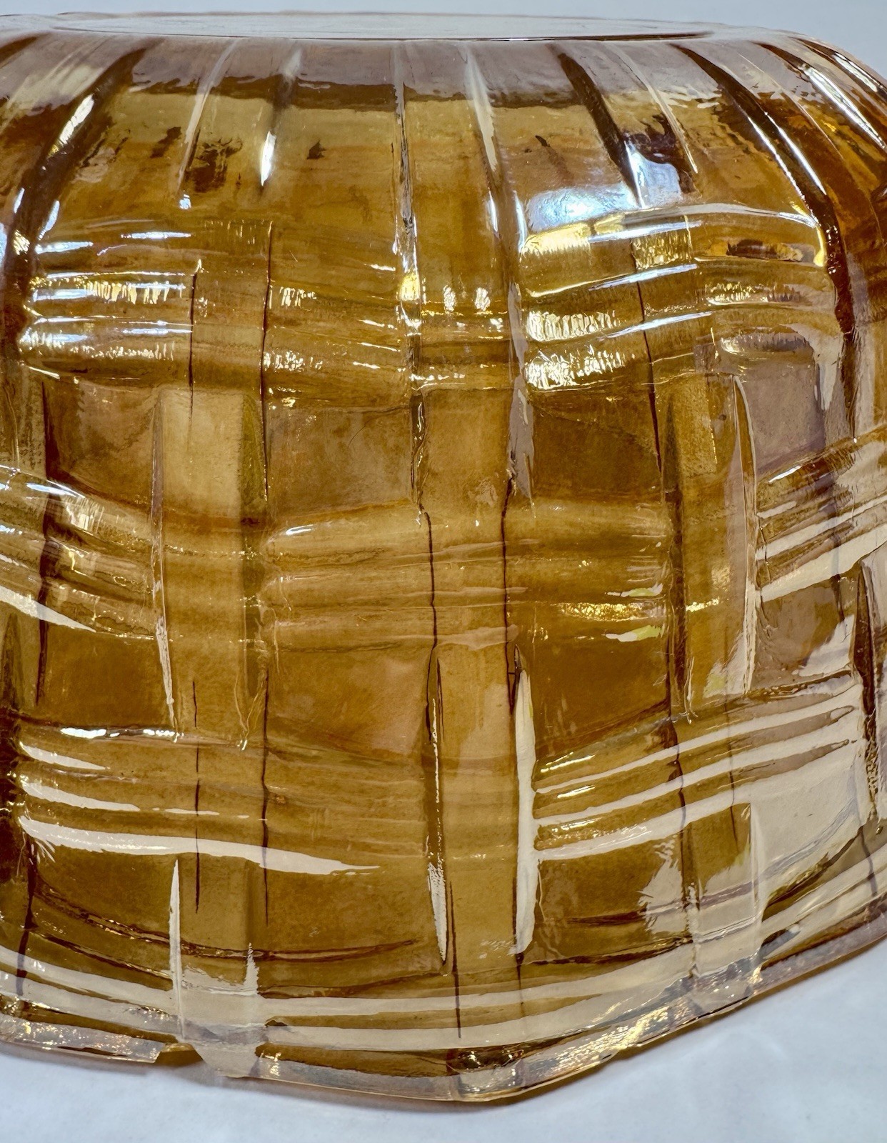 Carnival Glass Bowl Basket Weave Marigold Serving Iridescent 7.25” Vintage B78