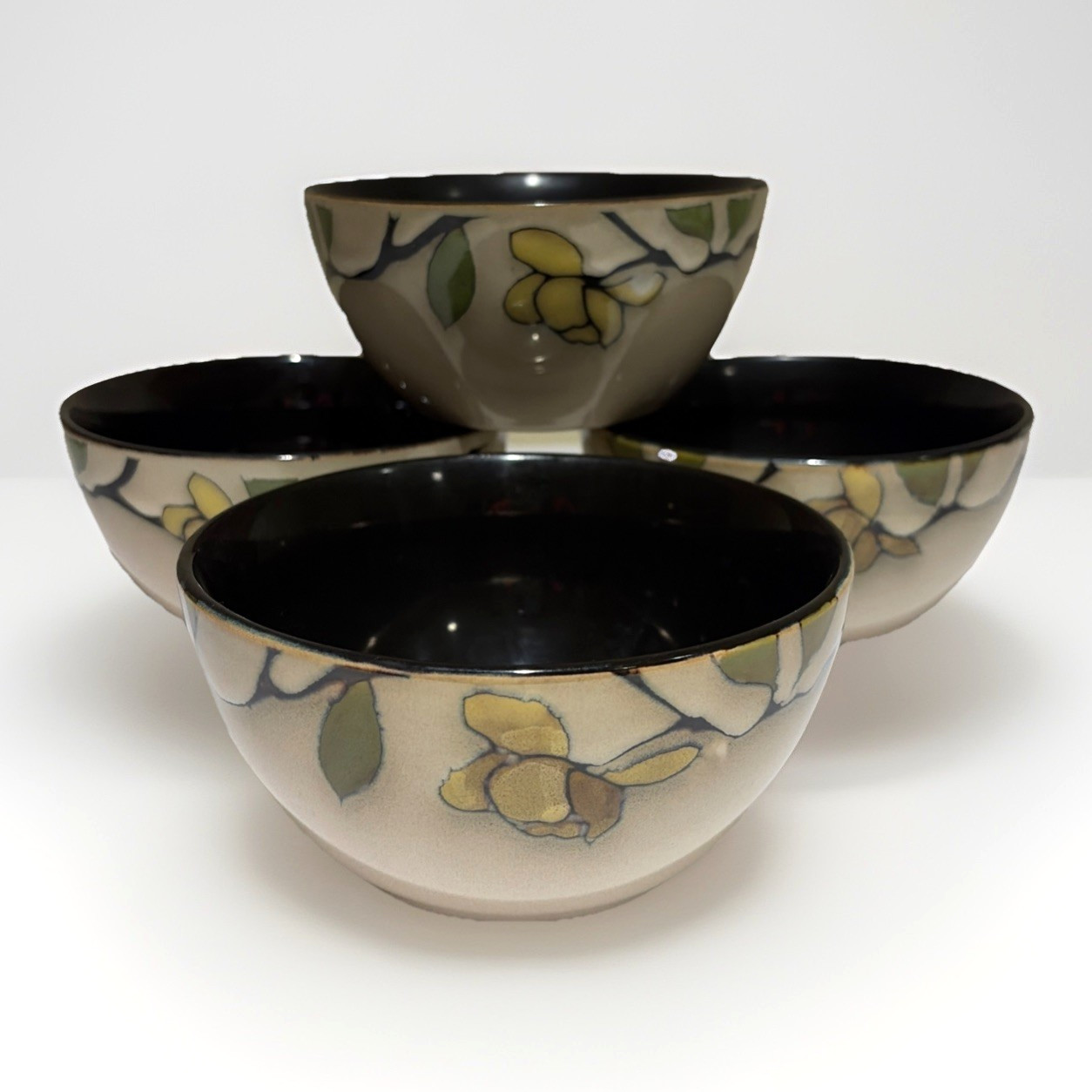 Mikasa Emory Gourmet Basics 6″ Soup Cereal Bowls Floral Stoneware Set of 4