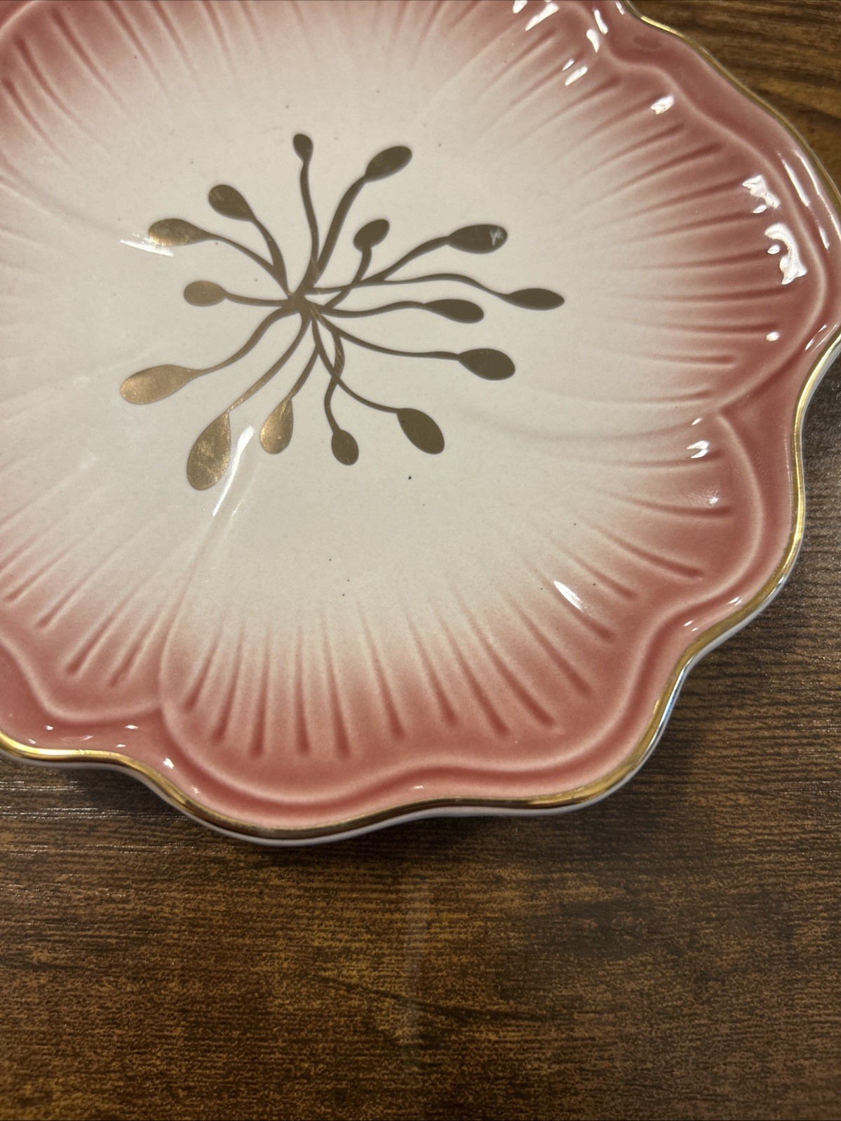 Pier 1 Stoneware Appetizer Salad Dessert Plate Pink Floral With Gold Trim 6″