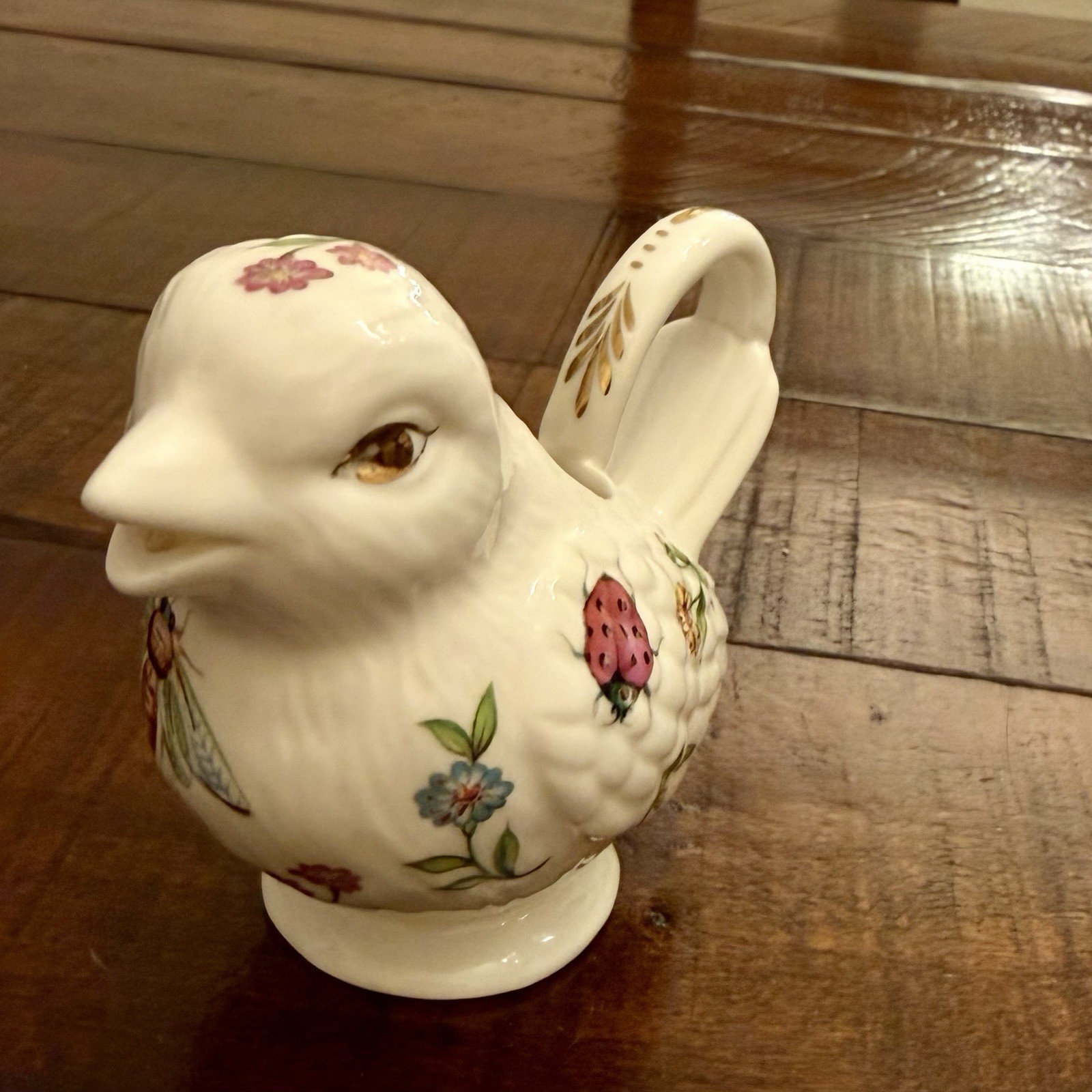 2006 Peppertree Tabletops Bird Shaped Creamer Gold Accents Bees Flowers