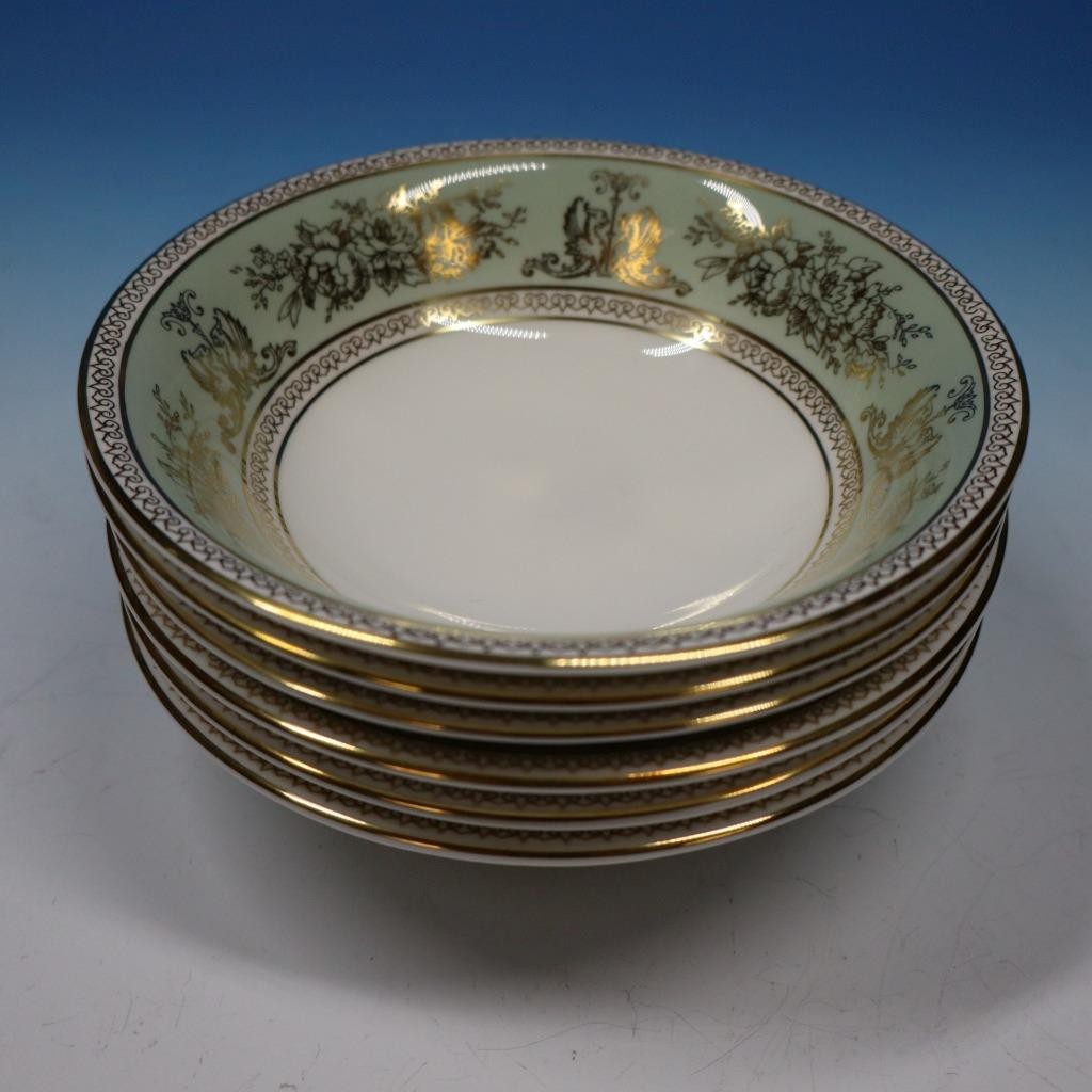 Wedgwood China Gold Columbia Sage Green – 6 Cereal Bowls – 6 1/8 inches