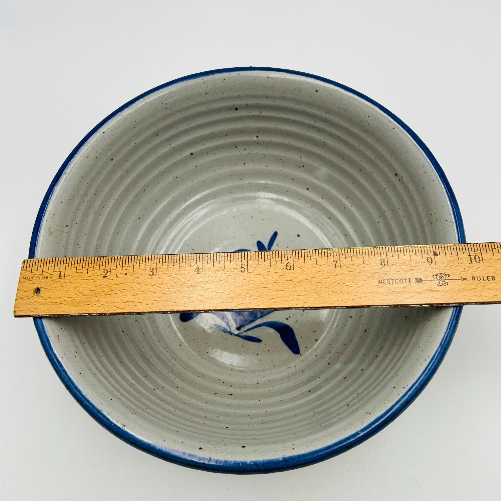 BASTINE POTTERY Large Blue Hearts Mixing Bowl 10 inch Salt Glazed Indiana 1988