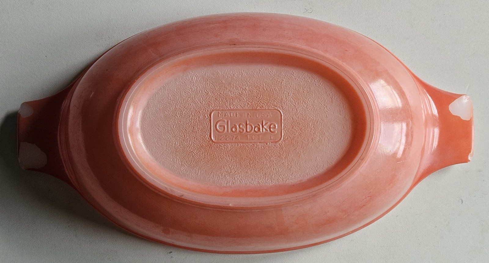 Vintage Glasbake Milk Glass J-2274 1 Qt. Salmon Pink Casserole Dish