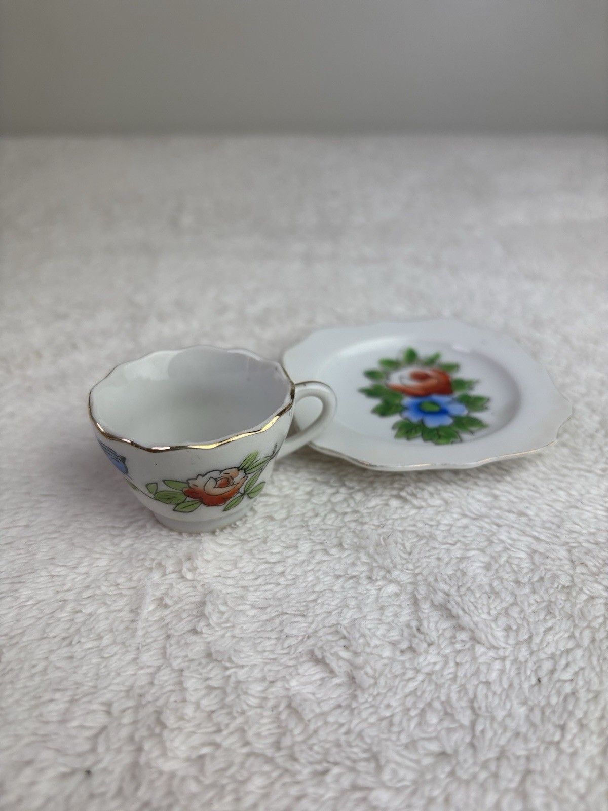 Vintage Tea Set (7) Mini Cup & Saucer Japan Scalloped Hand Painted China