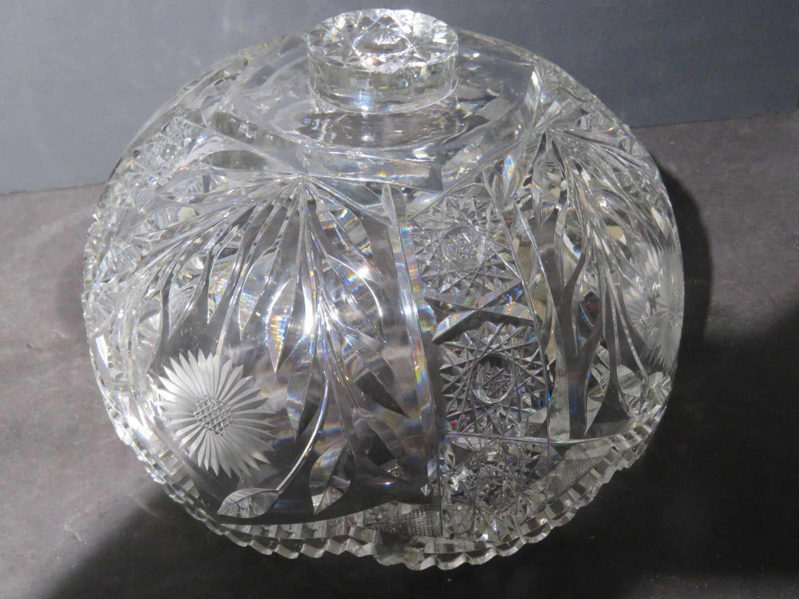 American Brilliant Cut Glass 2 Part Claret Bowl-Daisy Intaglio and Brilliant Cut