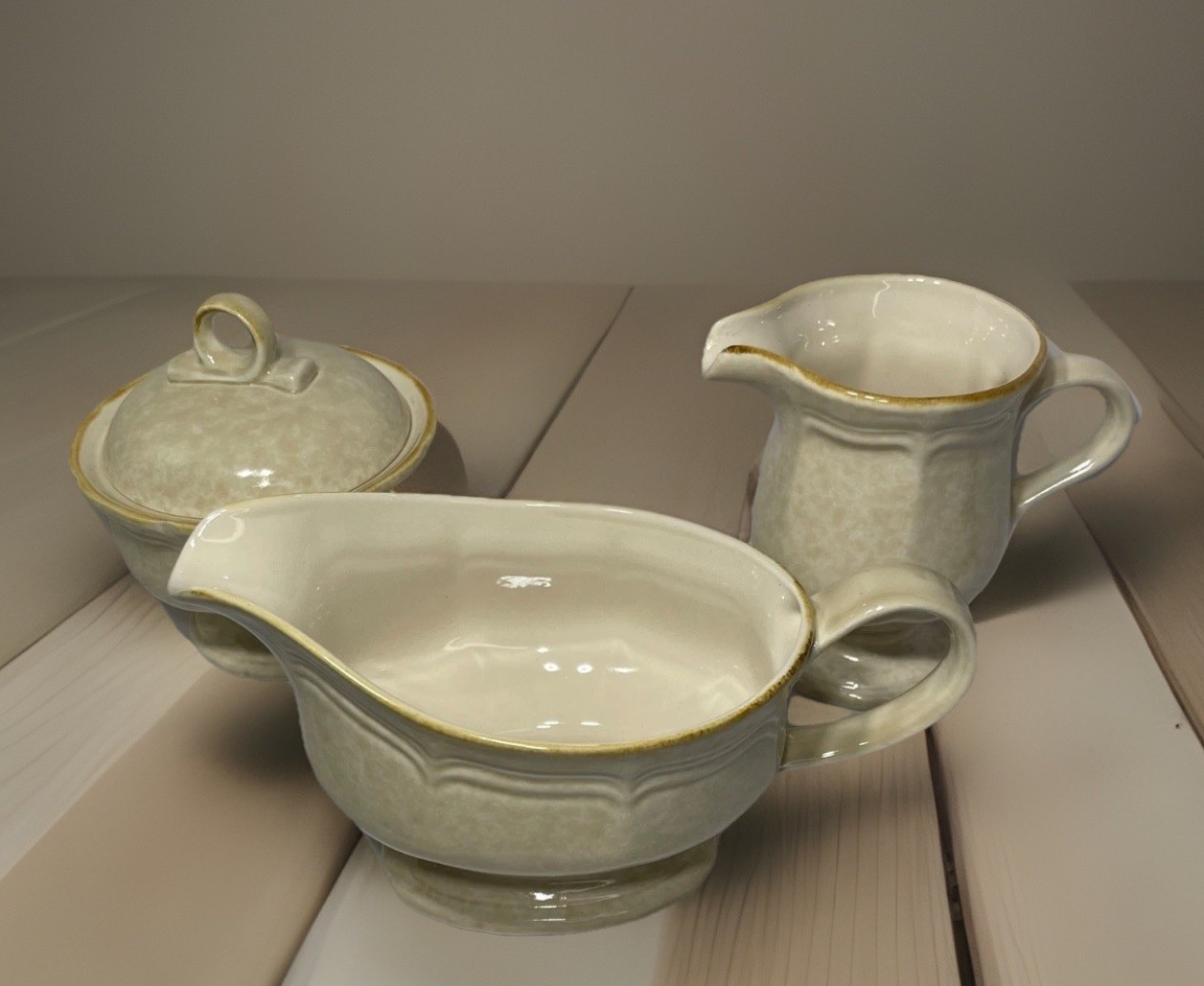 Mikasa FG 000 Country Charm Set Gravy Boat Creamer-Sugar Bowl W/Lid VintageJapan