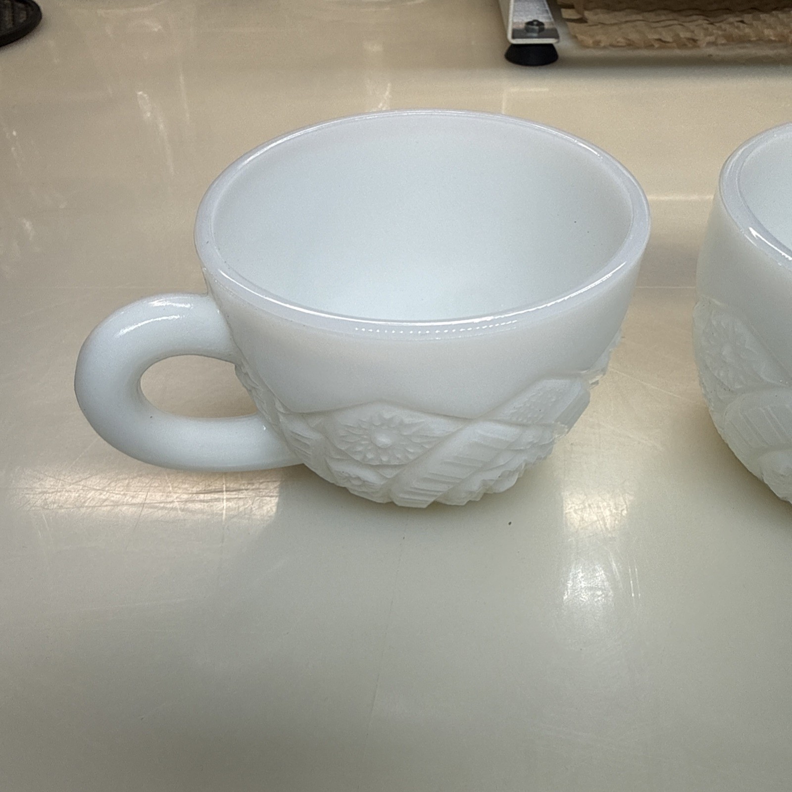 2 Vintage McKee Concord Starburst White Milk Glass Punch Cups 2.5 x 3.25 Inches