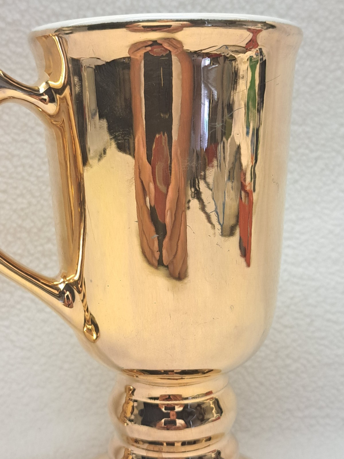 Hall China #1273 (2) 6 1/8″ Tall Pedestal Irish Coffee Mugs in Gold VGUC