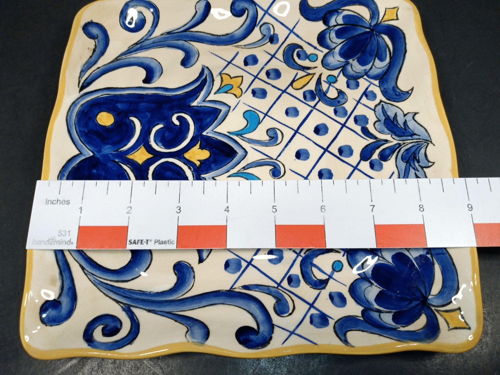 Maxcera TERRA NOVA Hand Painted Cobalt Blue Yellow Square Salad Plates 8.75″W