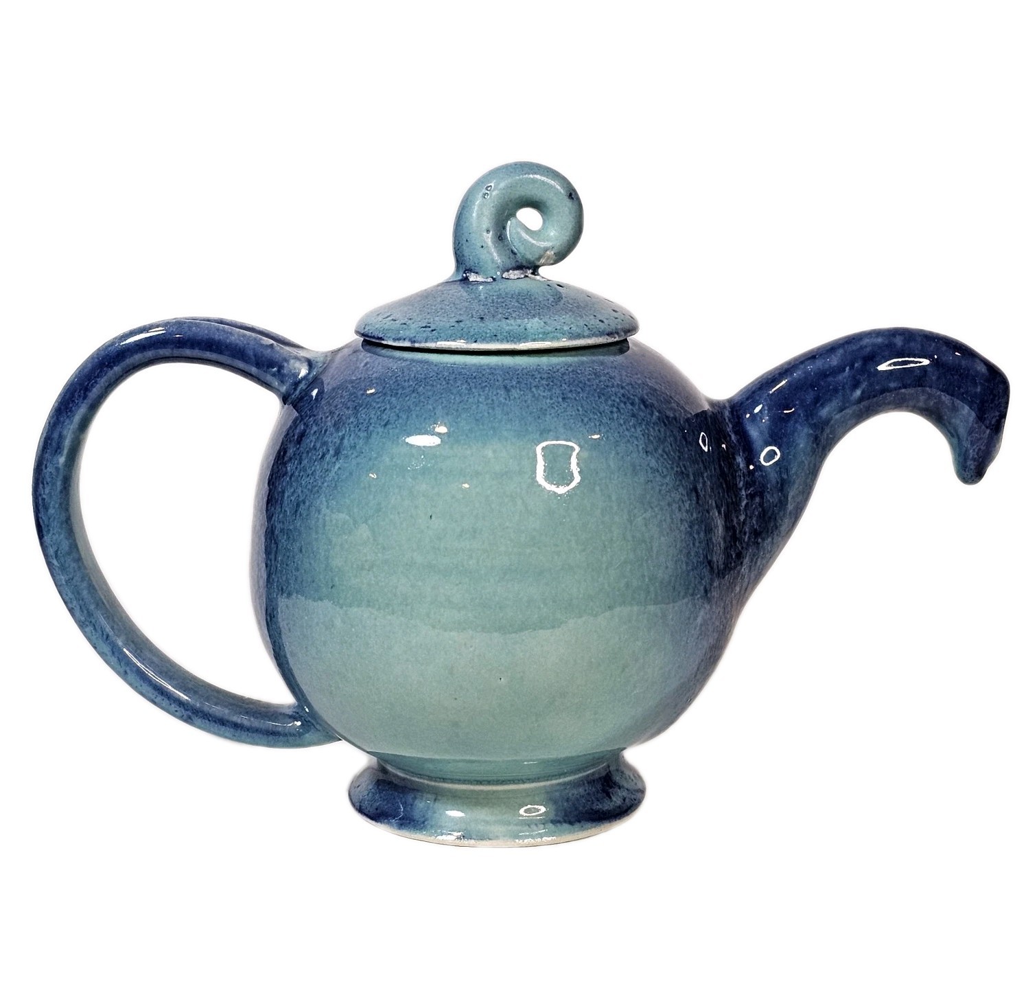 Signed Studio Art Pottery Handmade Teapot Ombre Blue Green Glaze Ceramic