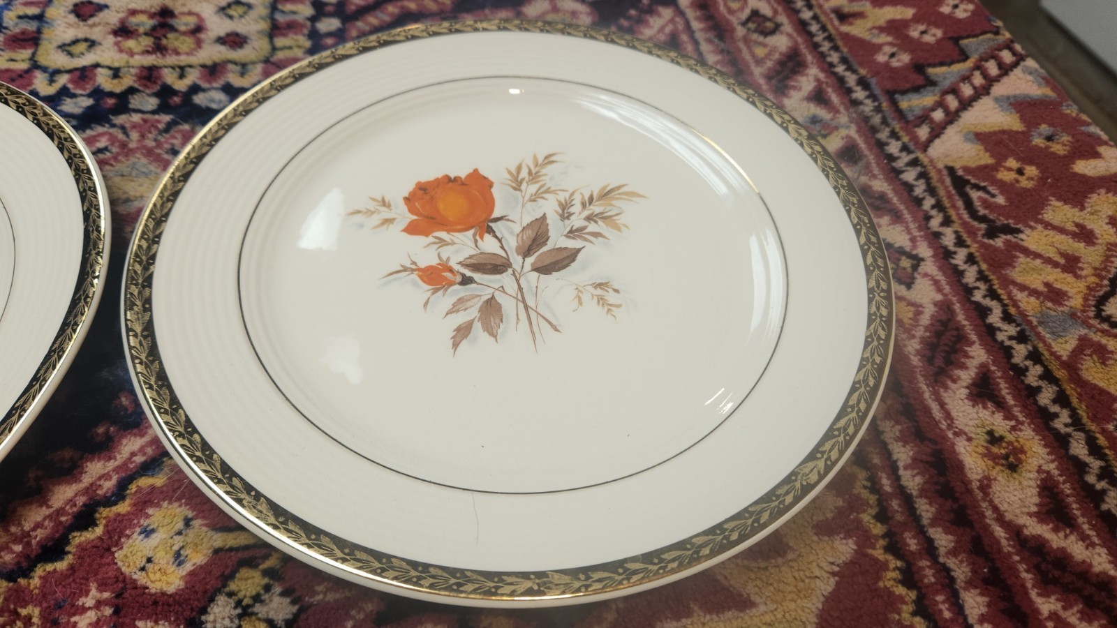 6 Triumph American Limoges-Vermillion Rose 9.25 Inch Plates Sebring Ohio 22k