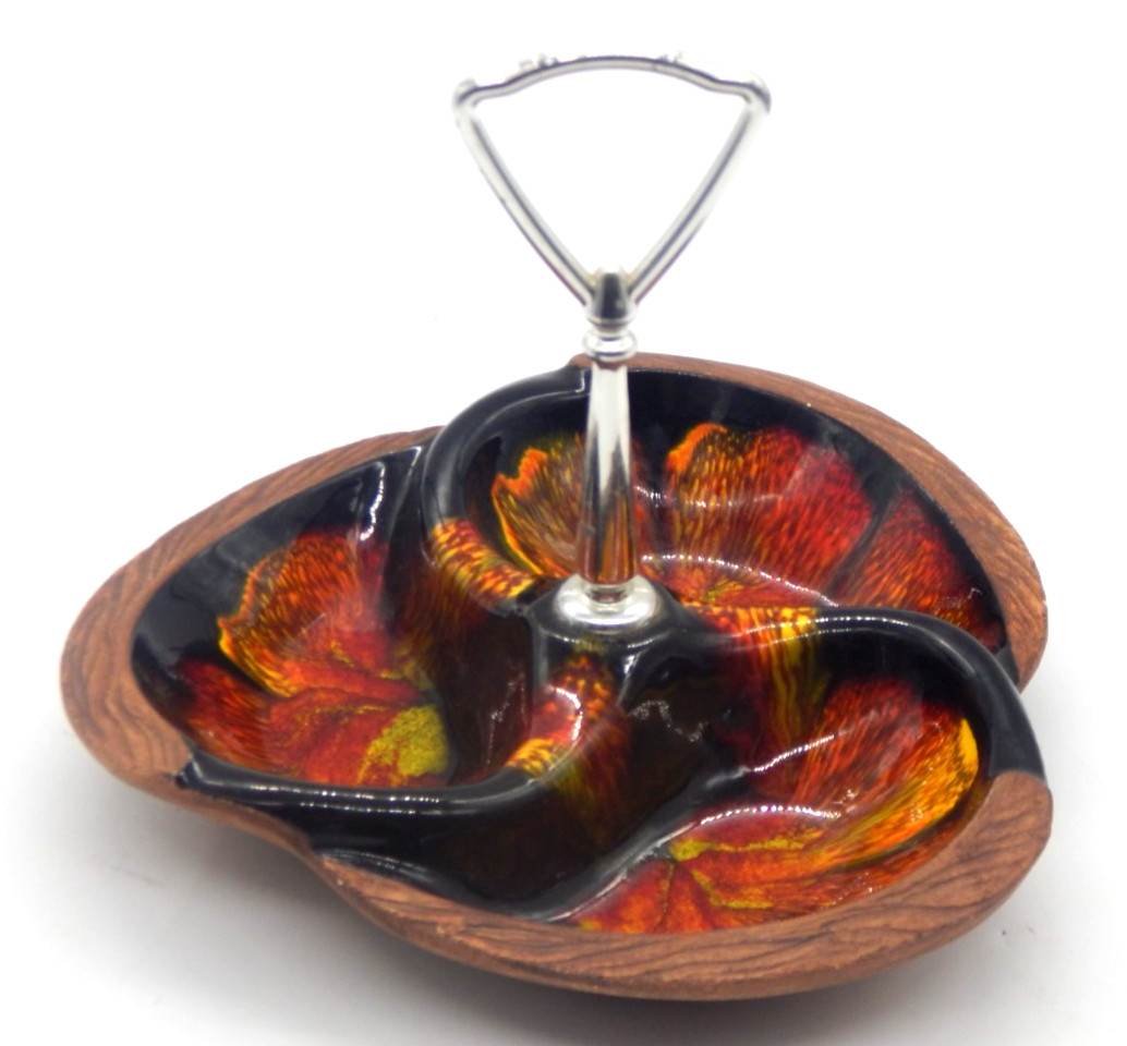 Vintage Sequoia Ware Lava Glaze Pottery Divided Nut Candy Dish MCM USA #618