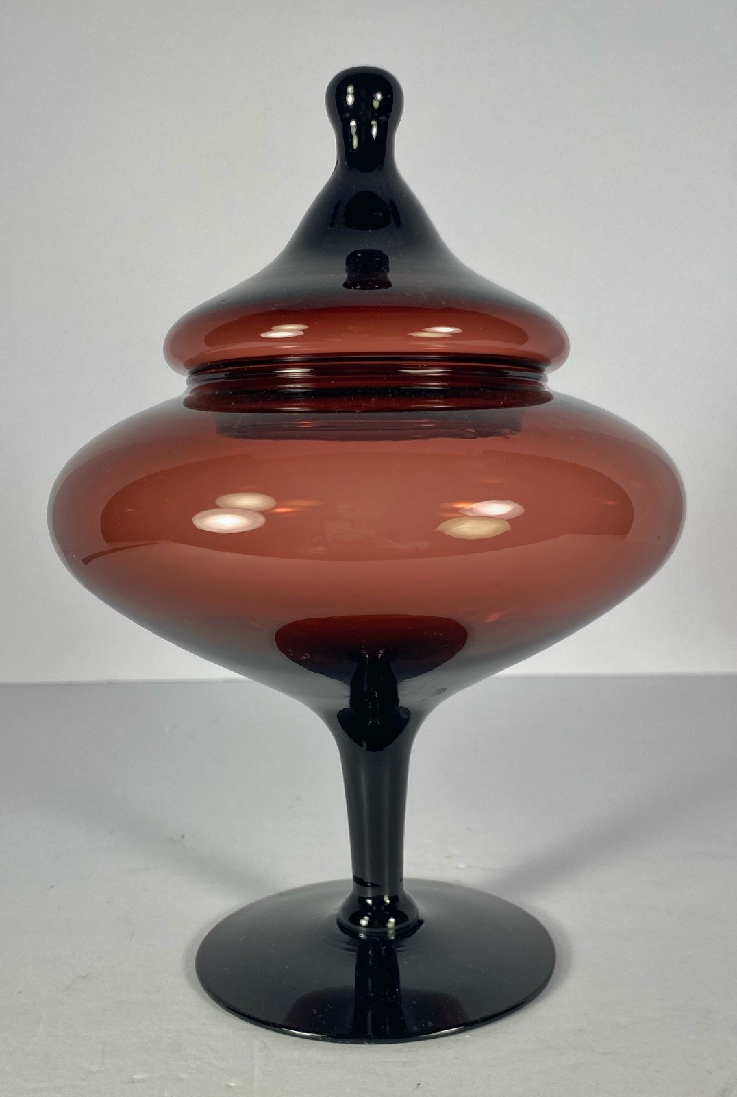 Vintage Empoli Amethyst Glass Apothecary Jar w/ Lid Mid Century Modern