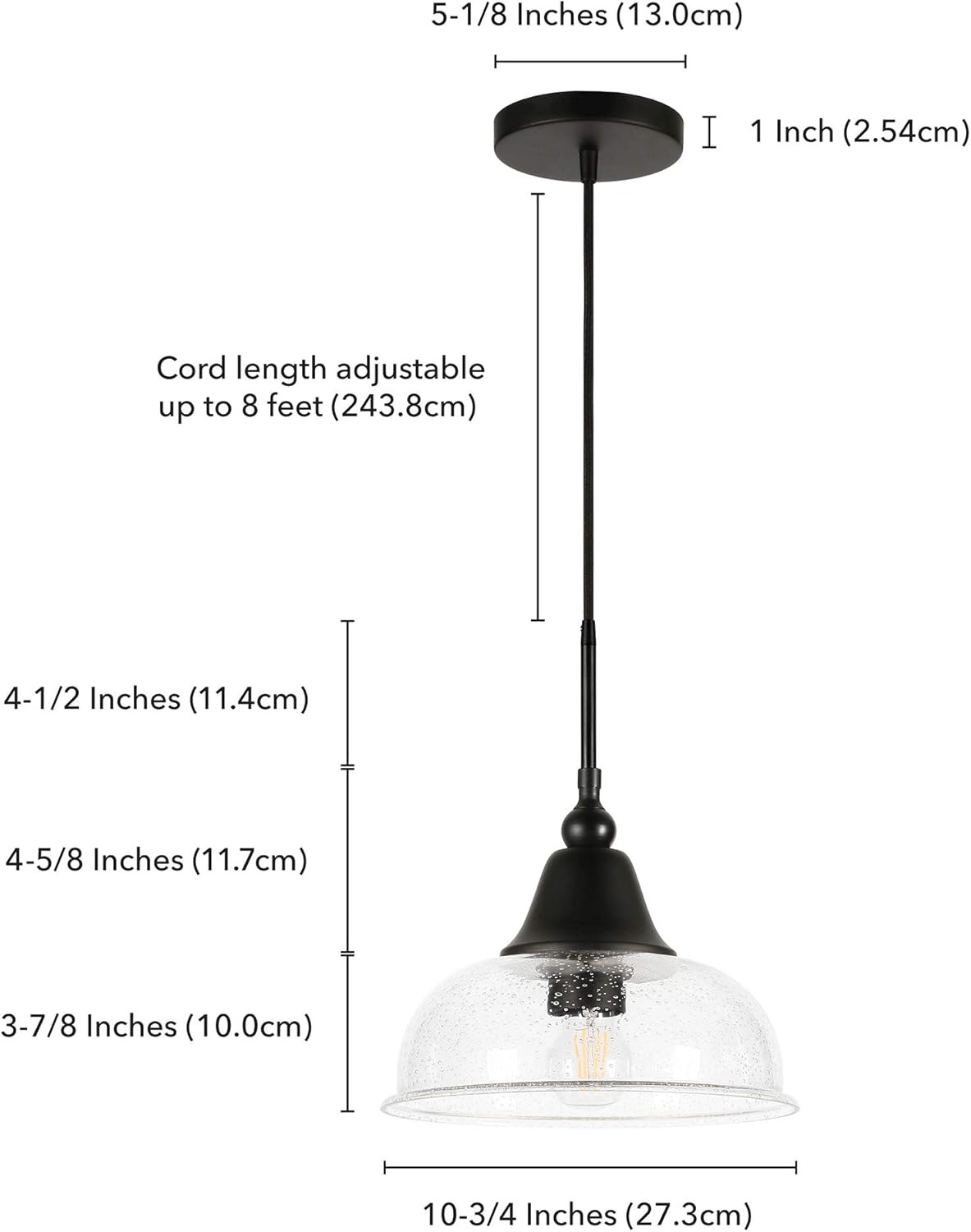 Modern Blackened Bronze and Seeded Glass Pendant Light for Kitchen, Dining Room,