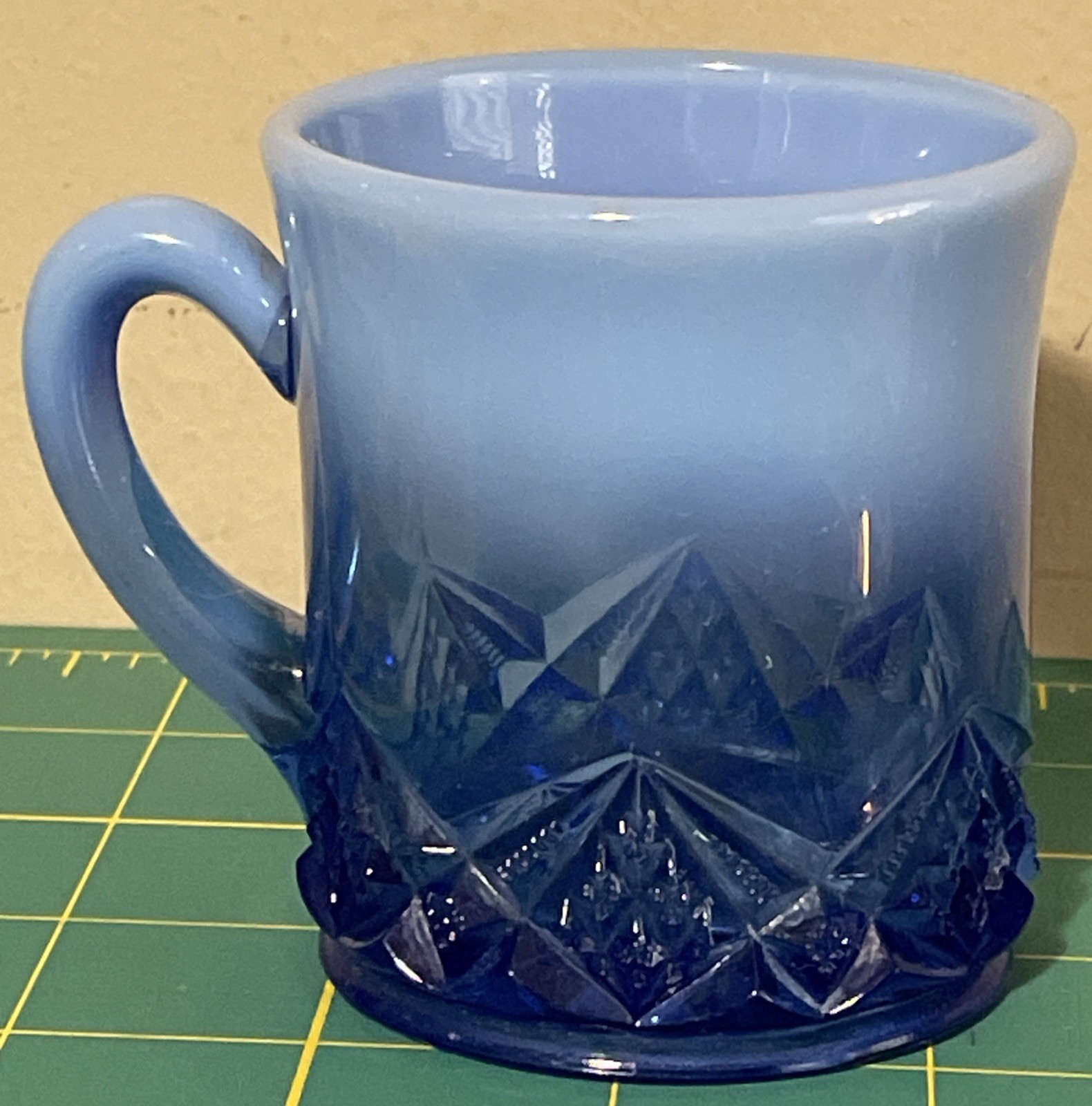 National Glass Co Northwood Opalescent Blue Diamond Spearhead Mug