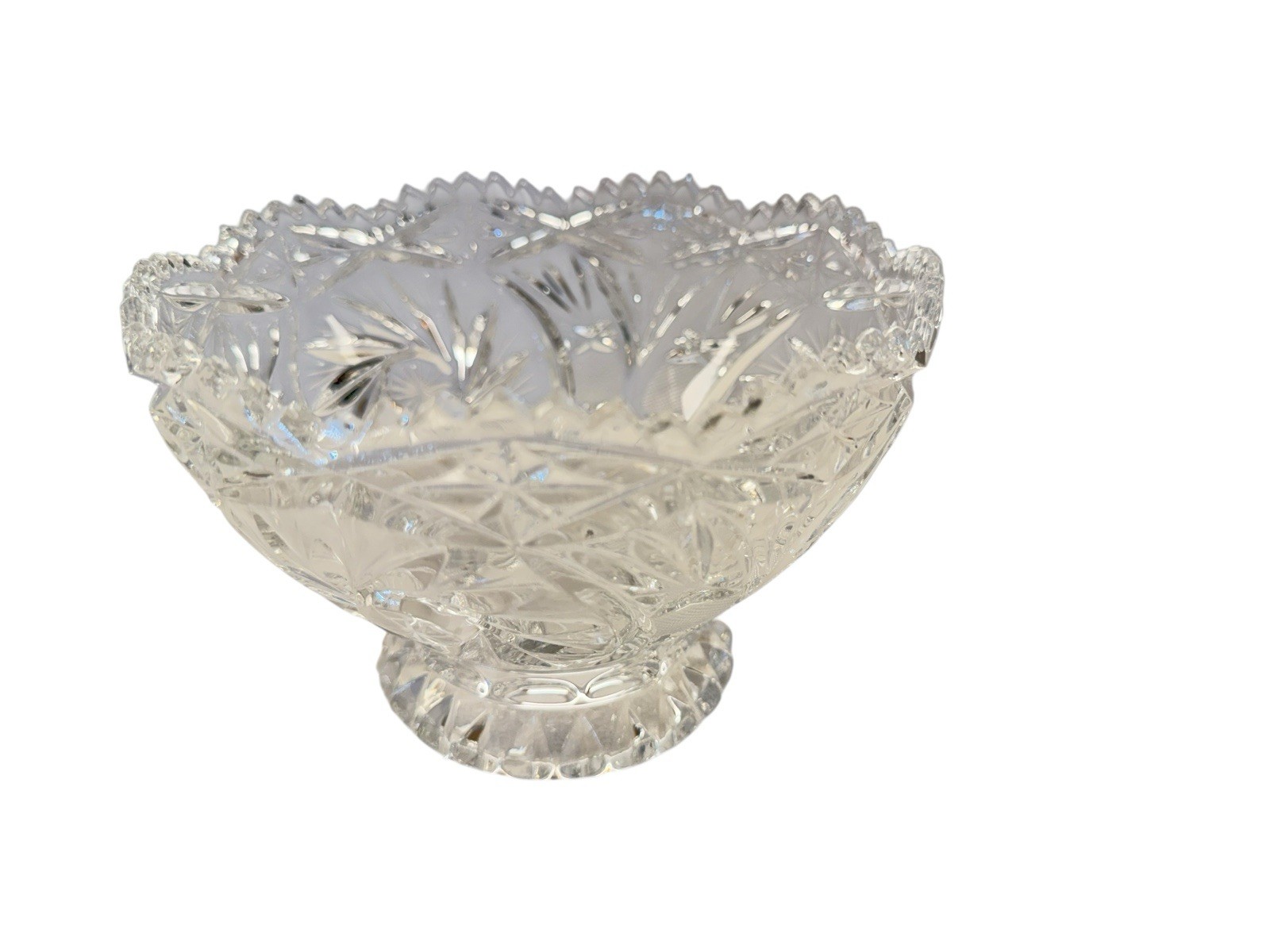 Vtg Lausitzer 24% Lead Crystal Pedestal Bowl Pinwheel Star Of David Hobstar 6″