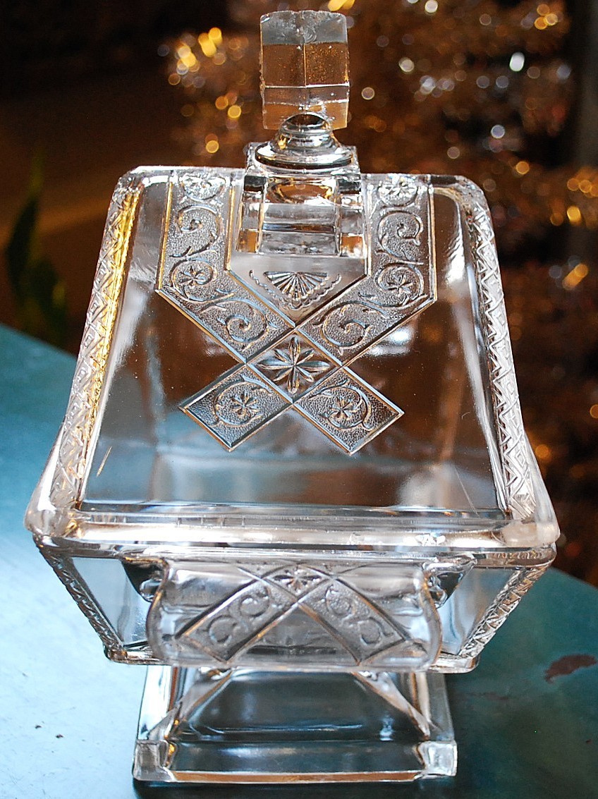 RARE Antique RIVERSIDE JERSEY LILY Pressed Glass FOOTED COMPOTE W LID 1883 10.5″