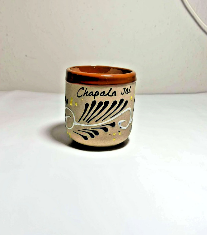 Mexican Pottery Mug/Cup, Small Beige Handmade Ceramic Chapala Design