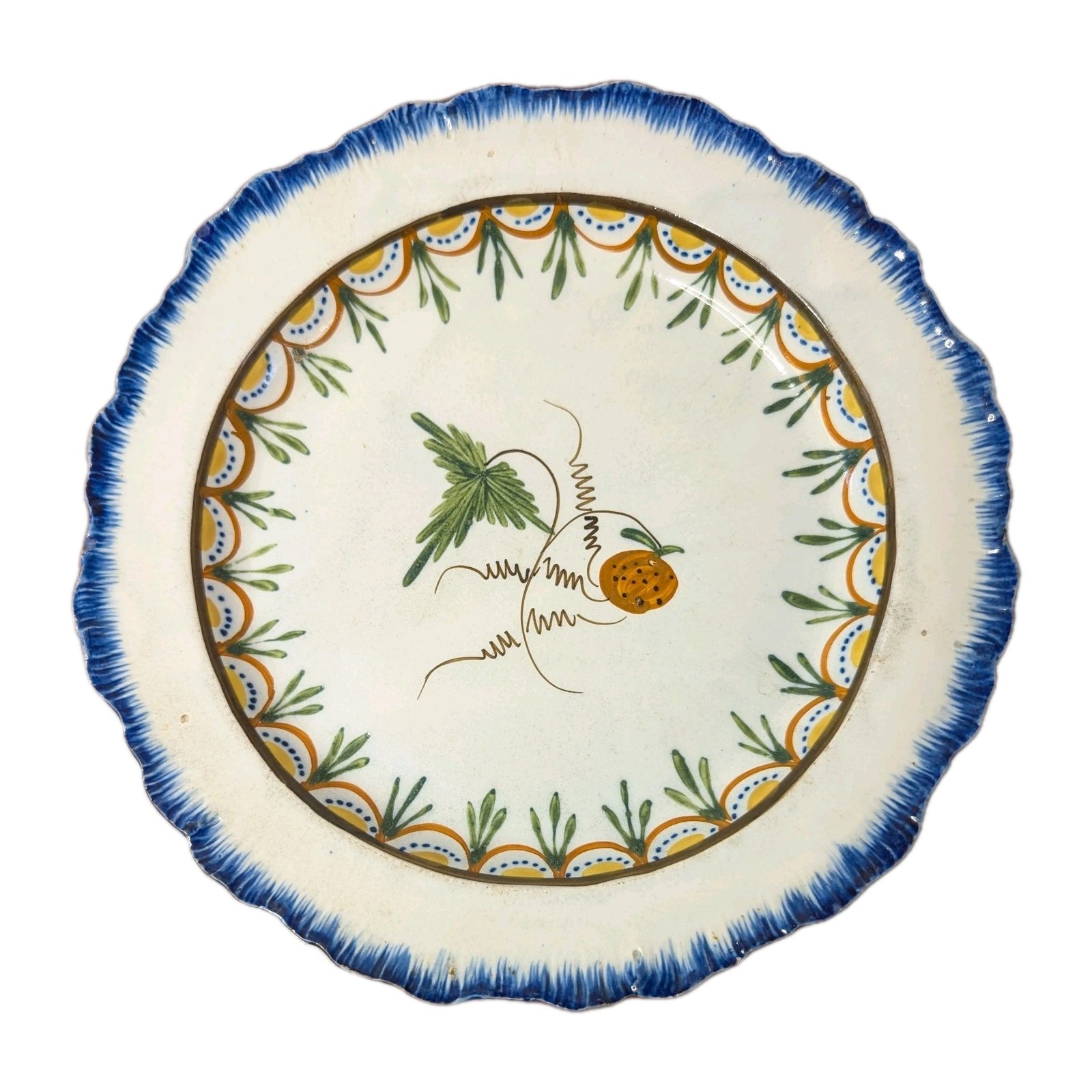 Scarce Antique 1790-1810 Blue Feather Edge Pearlware Plate w/ Strawberry