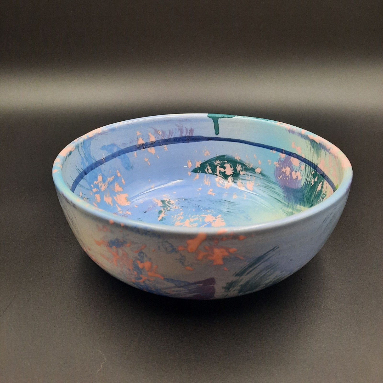 Hand-Painted Jim Rice Ceramic Bowl Naples FL 2002 Abstract Multicolor Large Size
