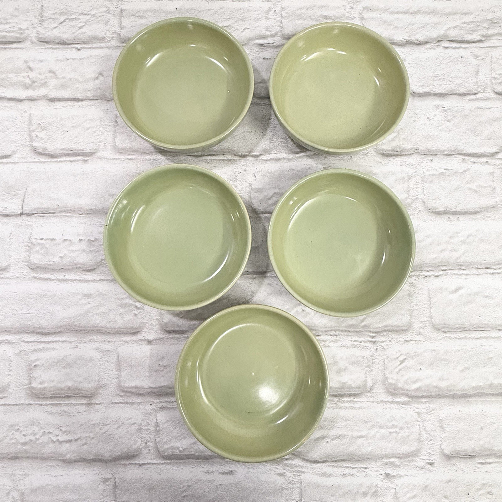 Vintage La Solana Avocado Green Cereal Soup Bowls 6” 1950’s Set Of 5