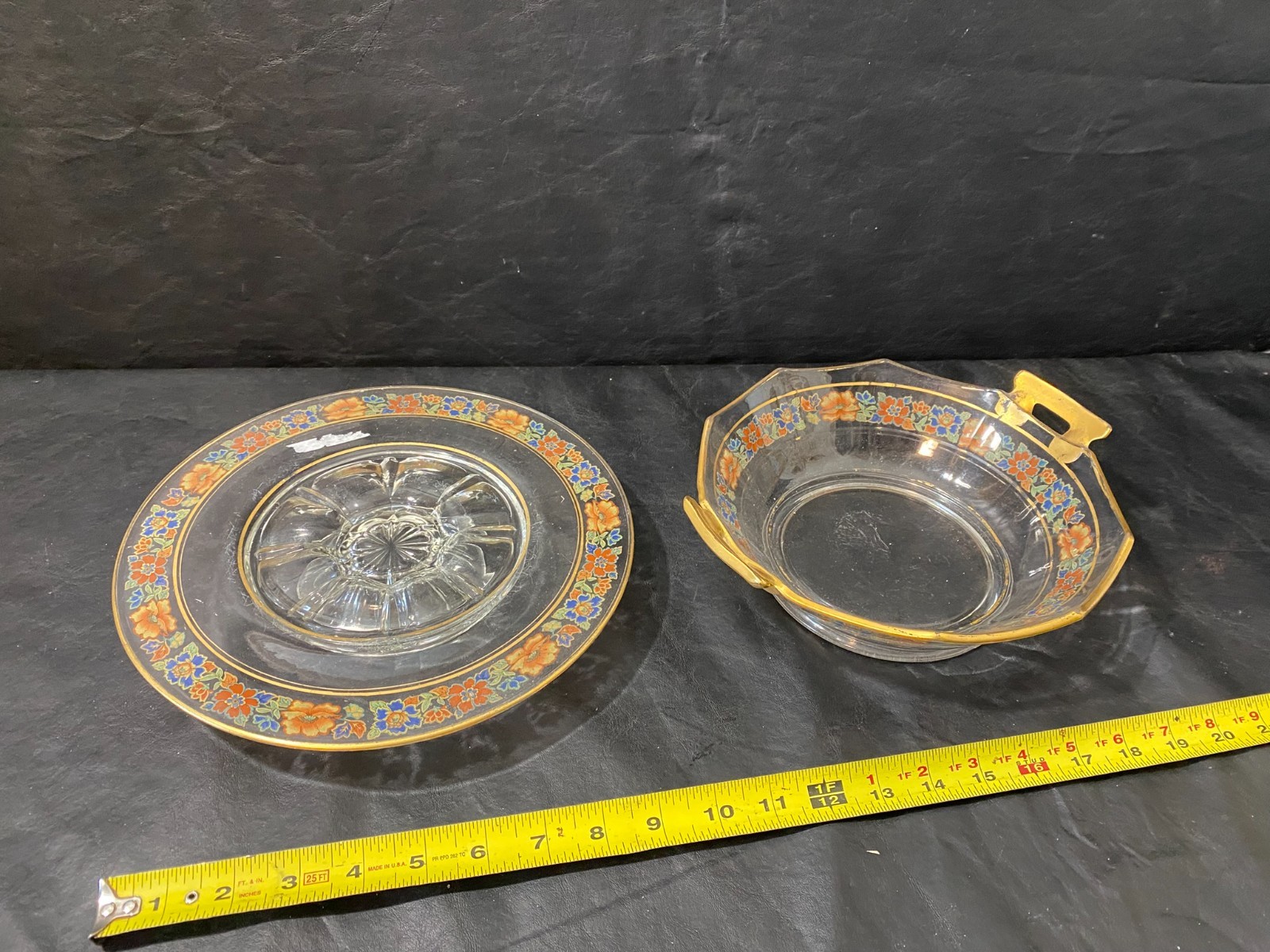 1940s serving bowl & cake plate floral pattern gold trim