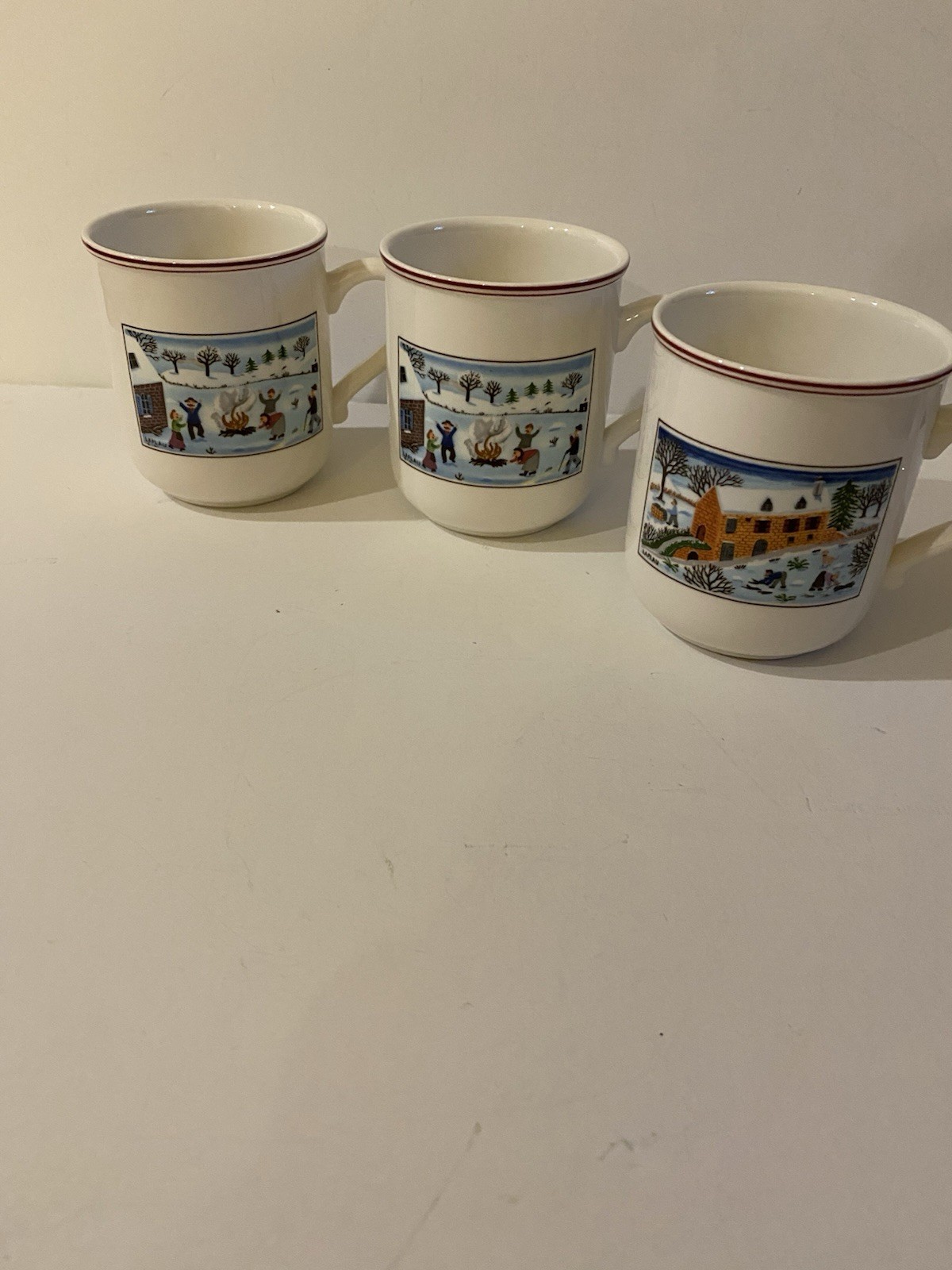 Villeroy & Boch NAIF CHRISTMAS Set of 3 Coffee Tea Cups Mugs 7 Oz EUC