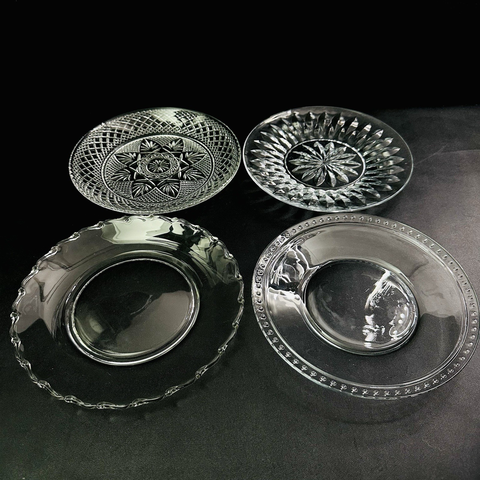 4 vtg Clear Glass Luncheon Plates Mismatched Mixed Salad Dessert Plate set 8″