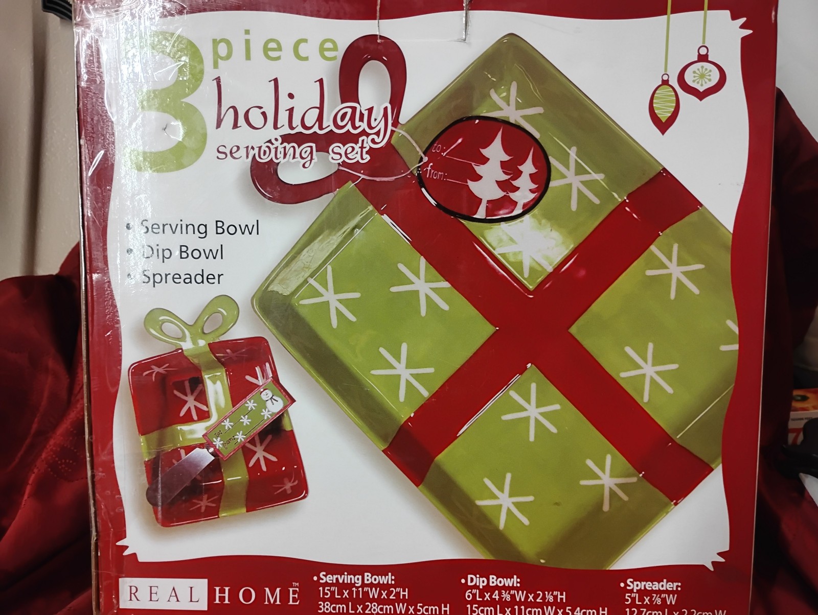 Real Home 3-Piece Handpainted Ceramic Holiday Serving Set New In Box