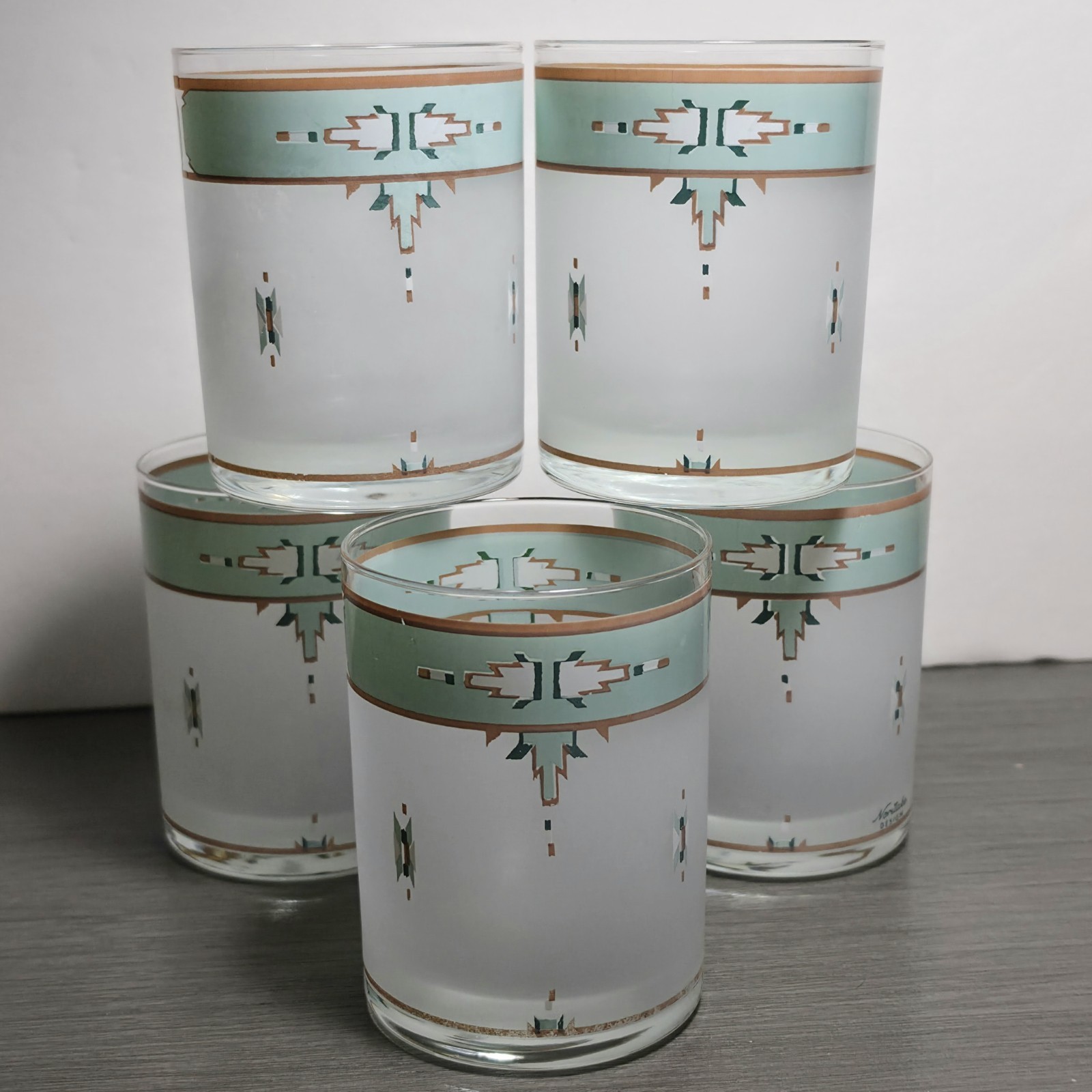 5 – Noritake BOULDER RIDGE 12oz Double Old Fashioned Glasses Tumblers Rare 4.25″