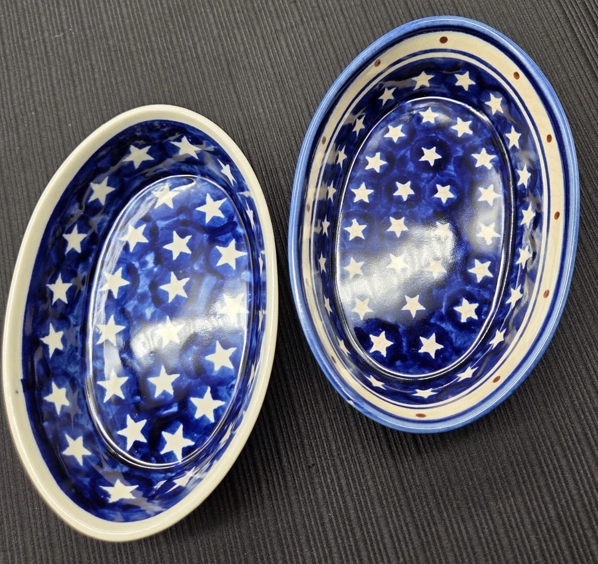 Vintage Boleslawiec Polish Pottery Stars 9.5″ Round Baker + Oval Dish VGC