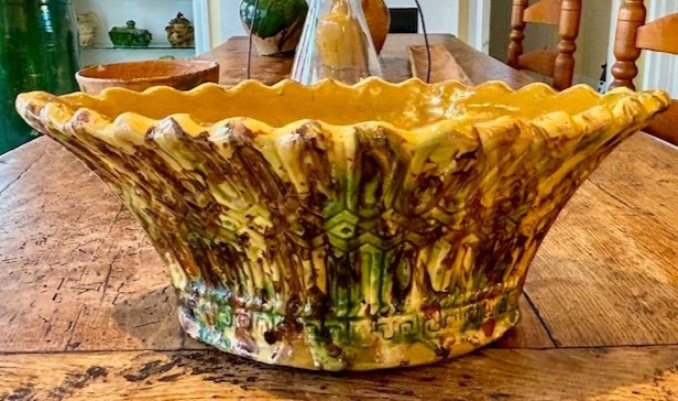 FRENCH ANTIQUE CONFIT POTTERY TERRA COTTA GREEN GLAZE CERAMIC EARTHENWARE