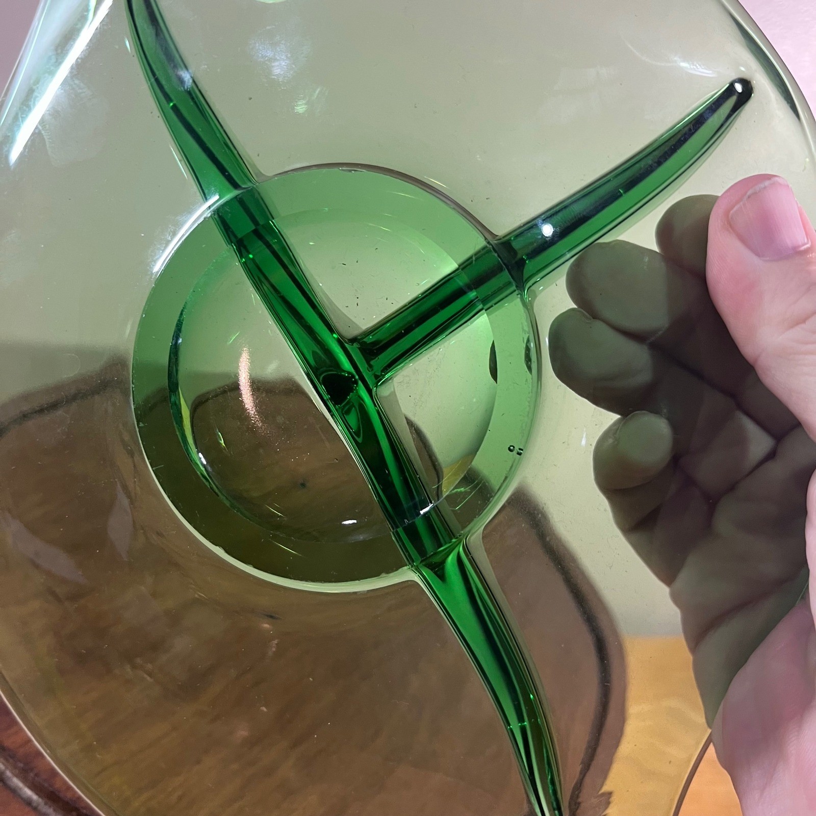 Vtg Viking Glass Epic Leaf Emerald Green Divided Relish Dish Mid Century Modern