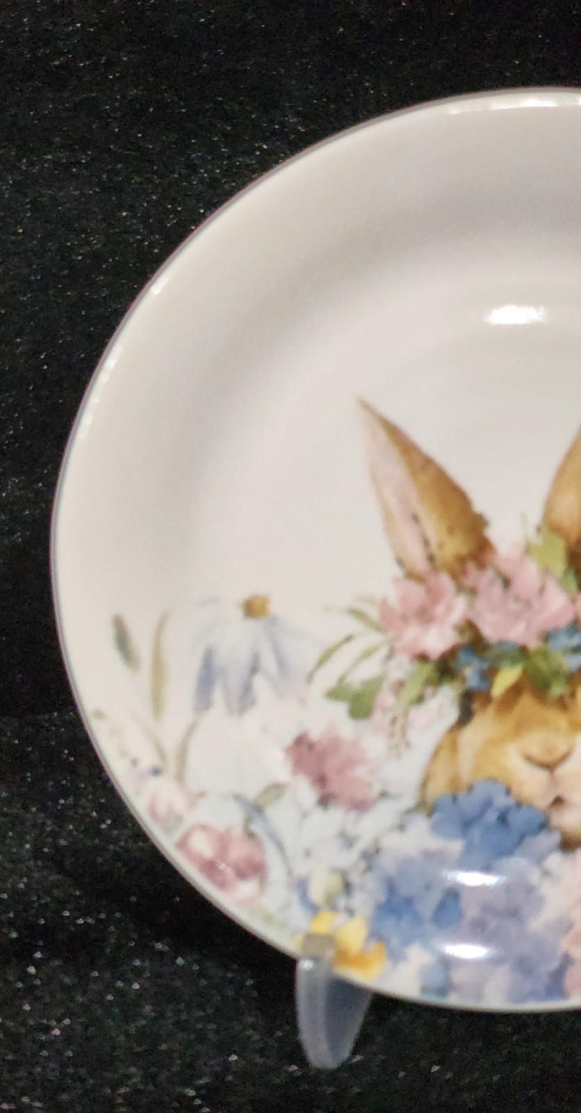 4 Watercolor Peeking Bunny Flowers Tidbit Plates 4″ Ceramic Easter Flower Crown