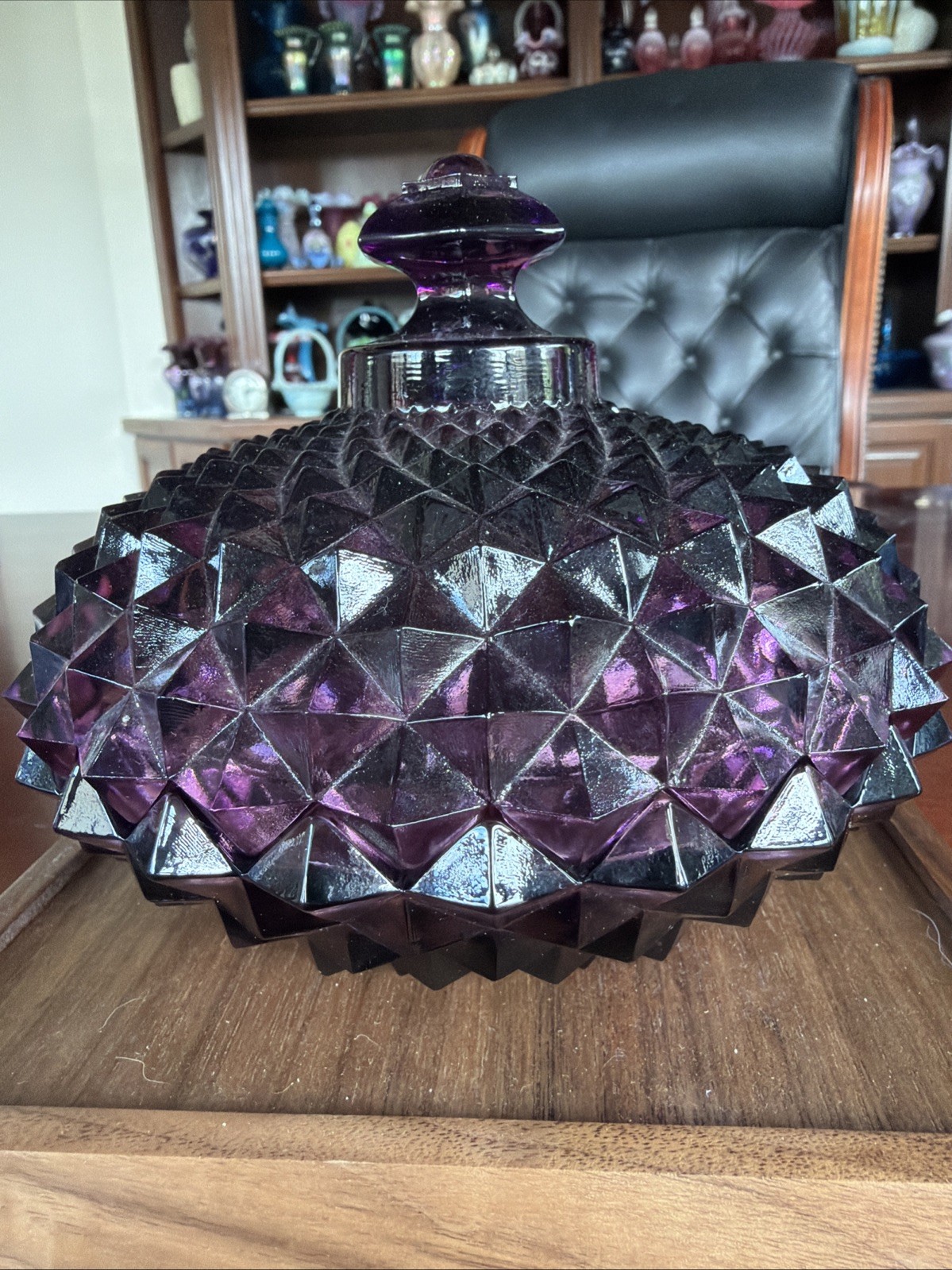 Vintage Westmoreland Glass Amethyst/Purple Sawtooth Covered Candy Dish Signed