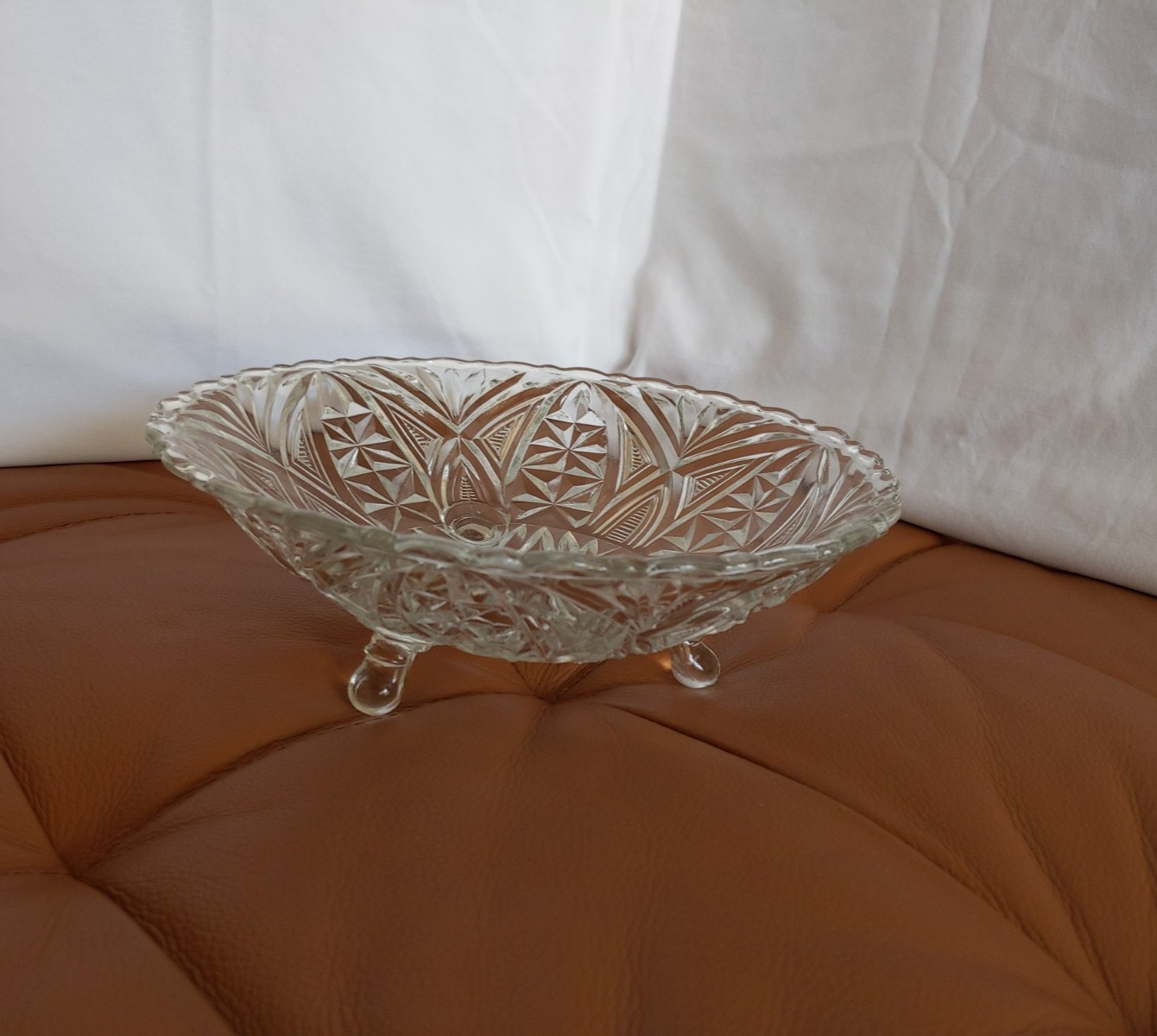 Vintage Anchor Hocking Serving Bowl Clear Pressed Glass 3 Footed 9in Dish 1960