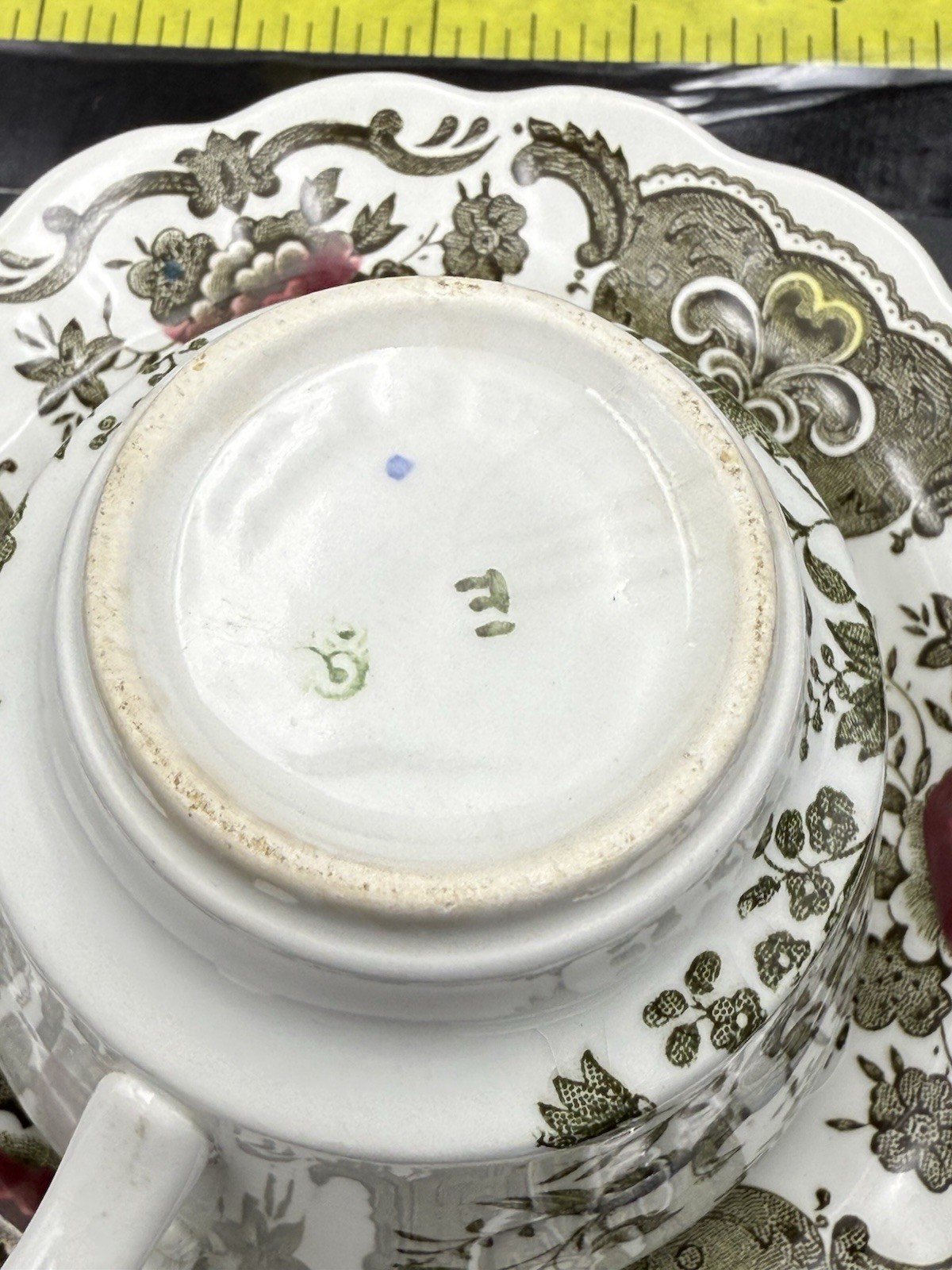 Ridgway Staffordshire Windsor England Cup & Saucer Set Floral Green Brown Red